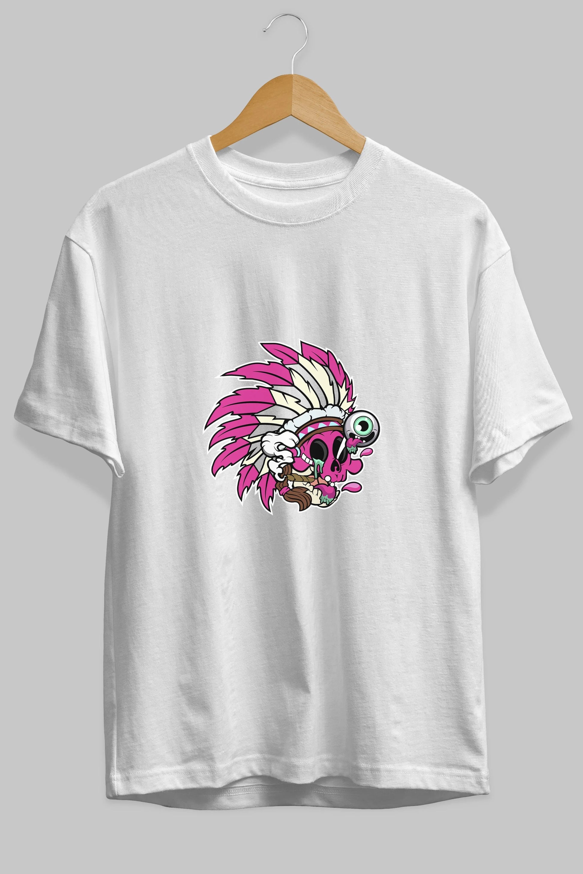 Skull Indian Ön Baskılı Oversize t-shirt Erkek Kadın Unisex %100 Pamuk tişort