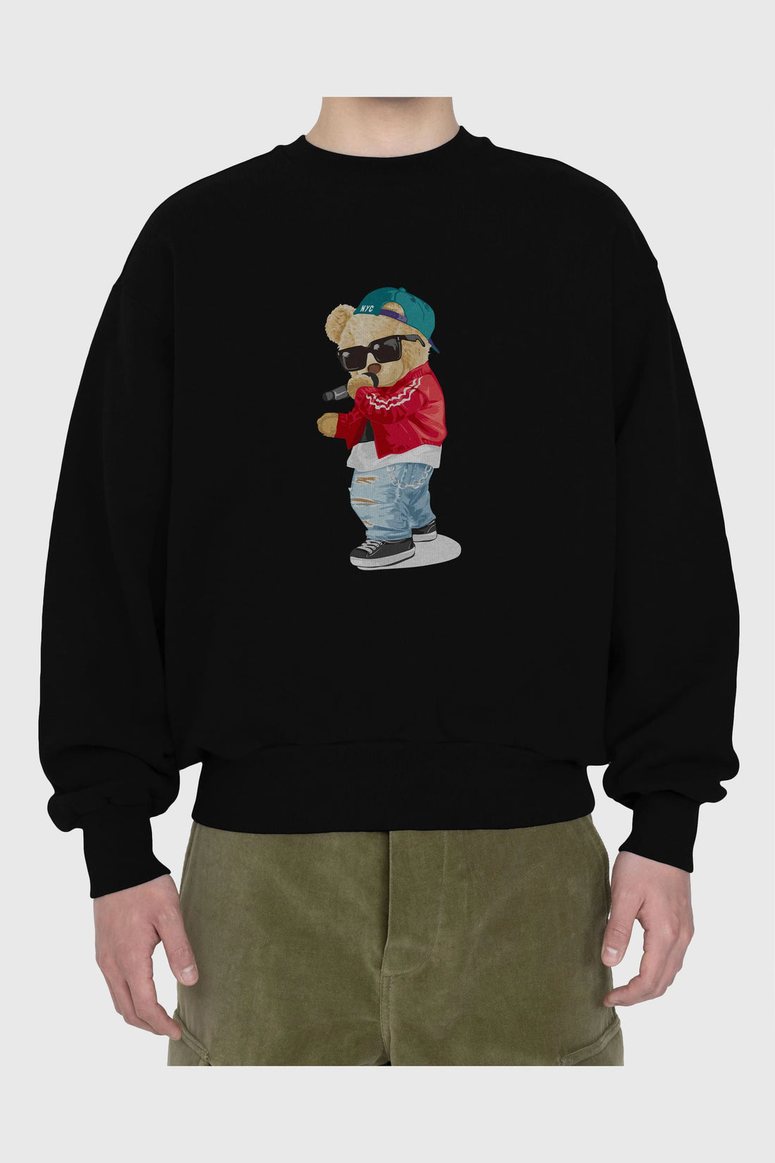 Teddy Bear Şarkıcı Ön Baskılı Oversize Sweatshirt Erkek Kadın Unisex