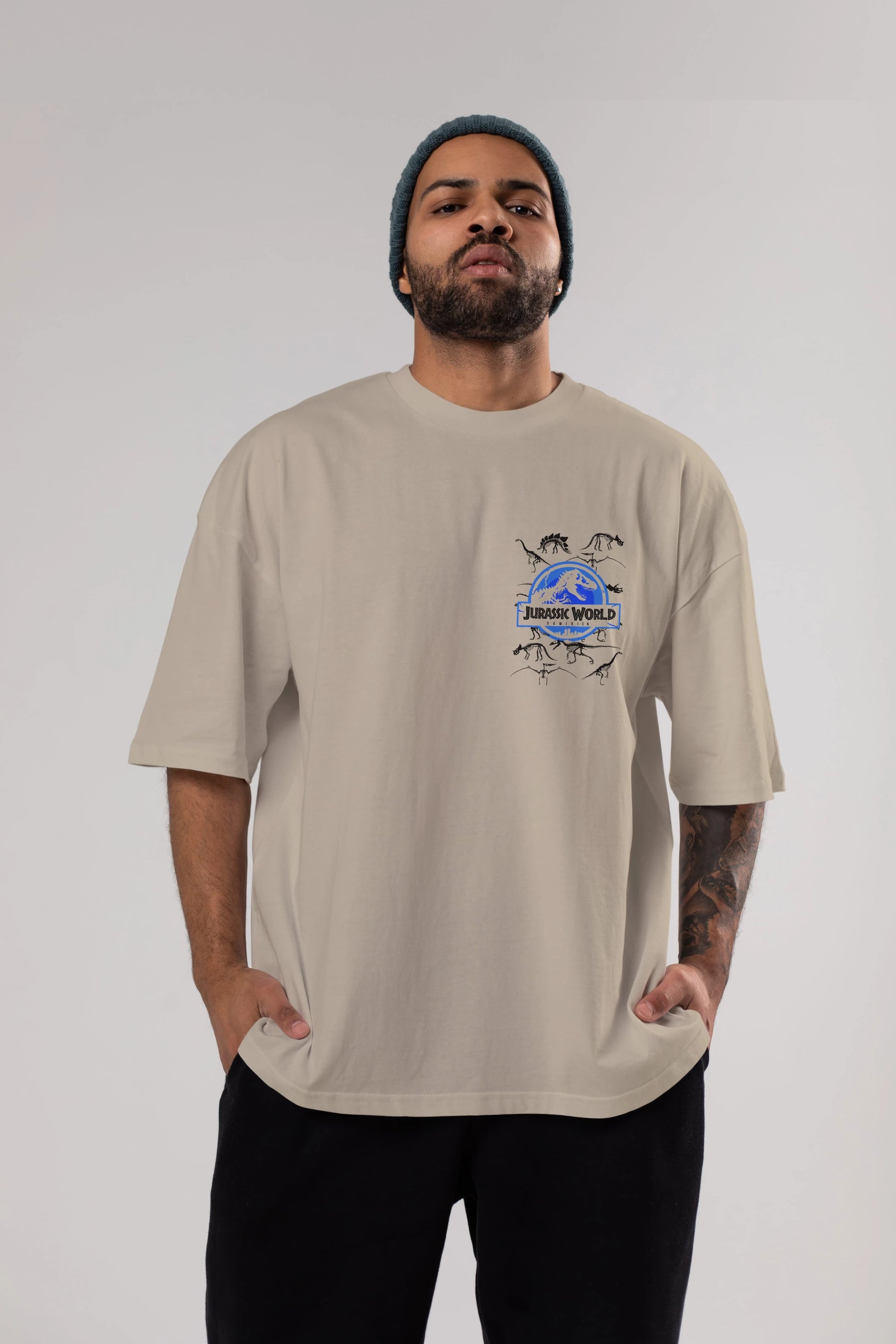 Jurassic Park (5) Ön Sol Baskılı Oversize t-shirt Erkek Kadın Unisex %100 Pamuk Bisiklet Yaka tişort