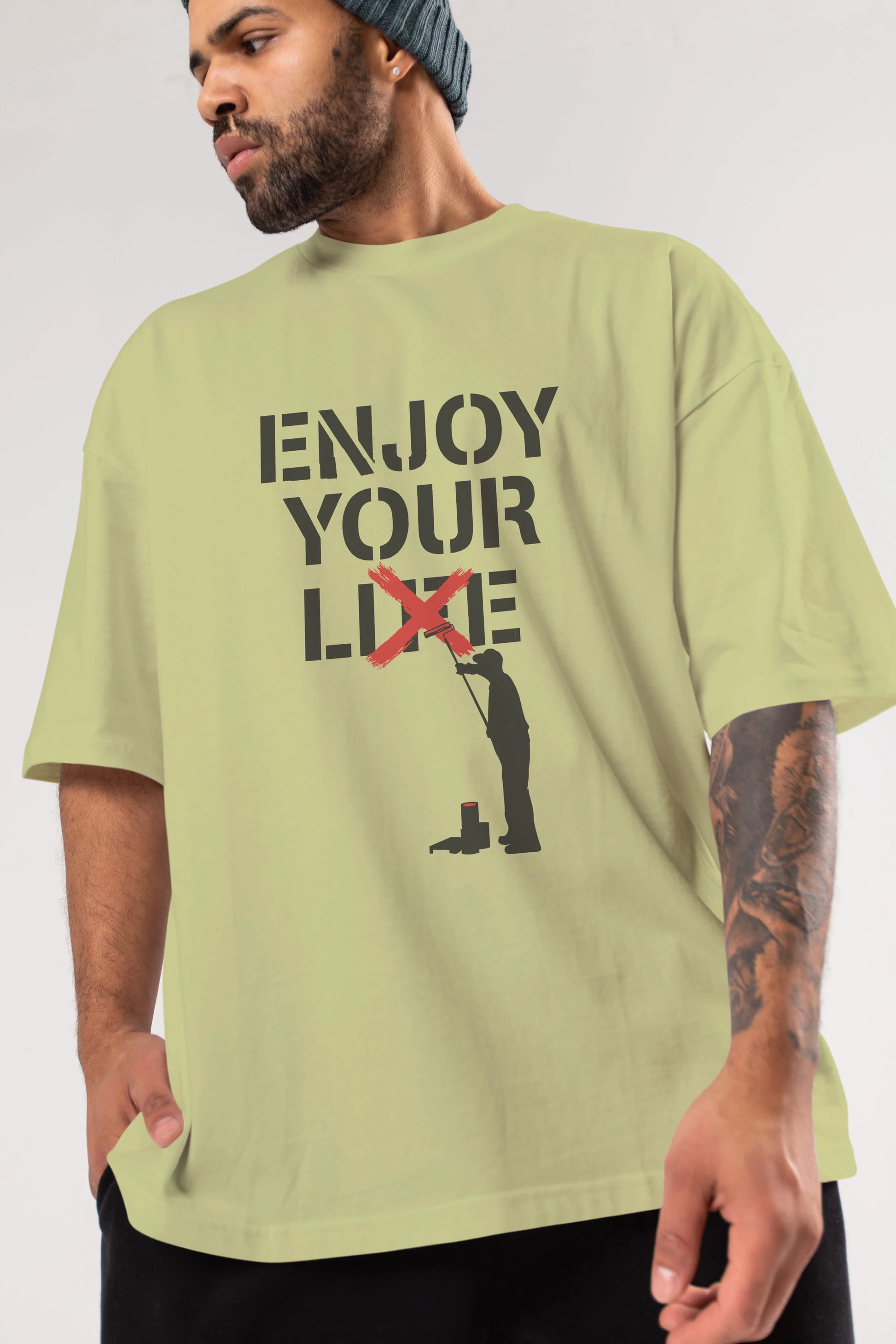 Enjoy Your Lie Ön Baskılı Oversize t-shirt %100 pamuk Erkek Kadın Unisex