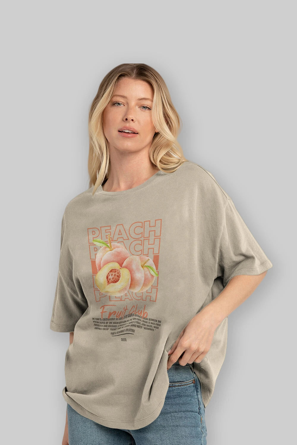 Peach Ön Baskılı Oversize t-shirt Erkek Kadın Pamuk Bisiklet Yaka tişort