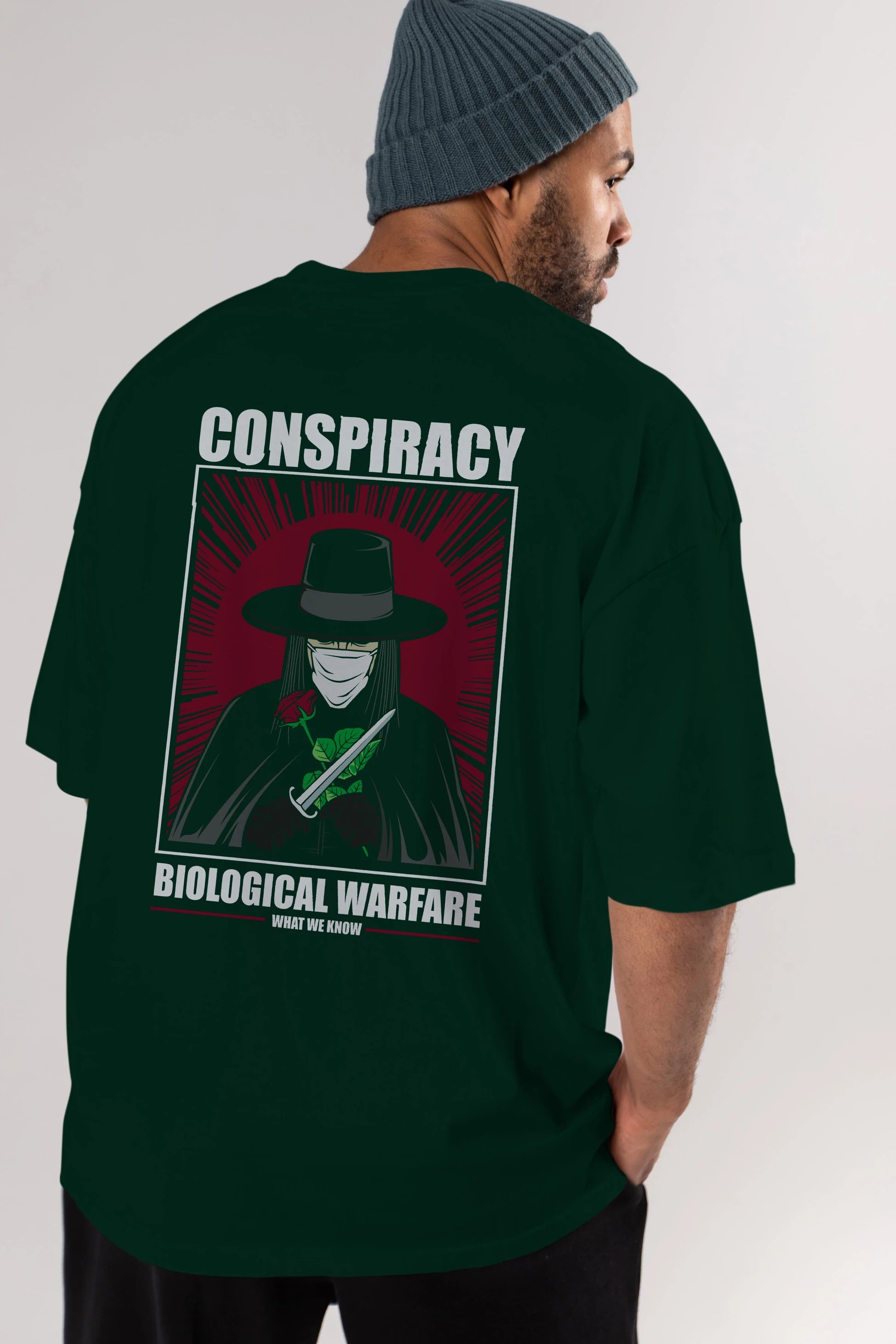 Vendetta Masker Arka Baskılı Oversize t-shirt Erkek Kadın Unisex %100 Pamuk tişort