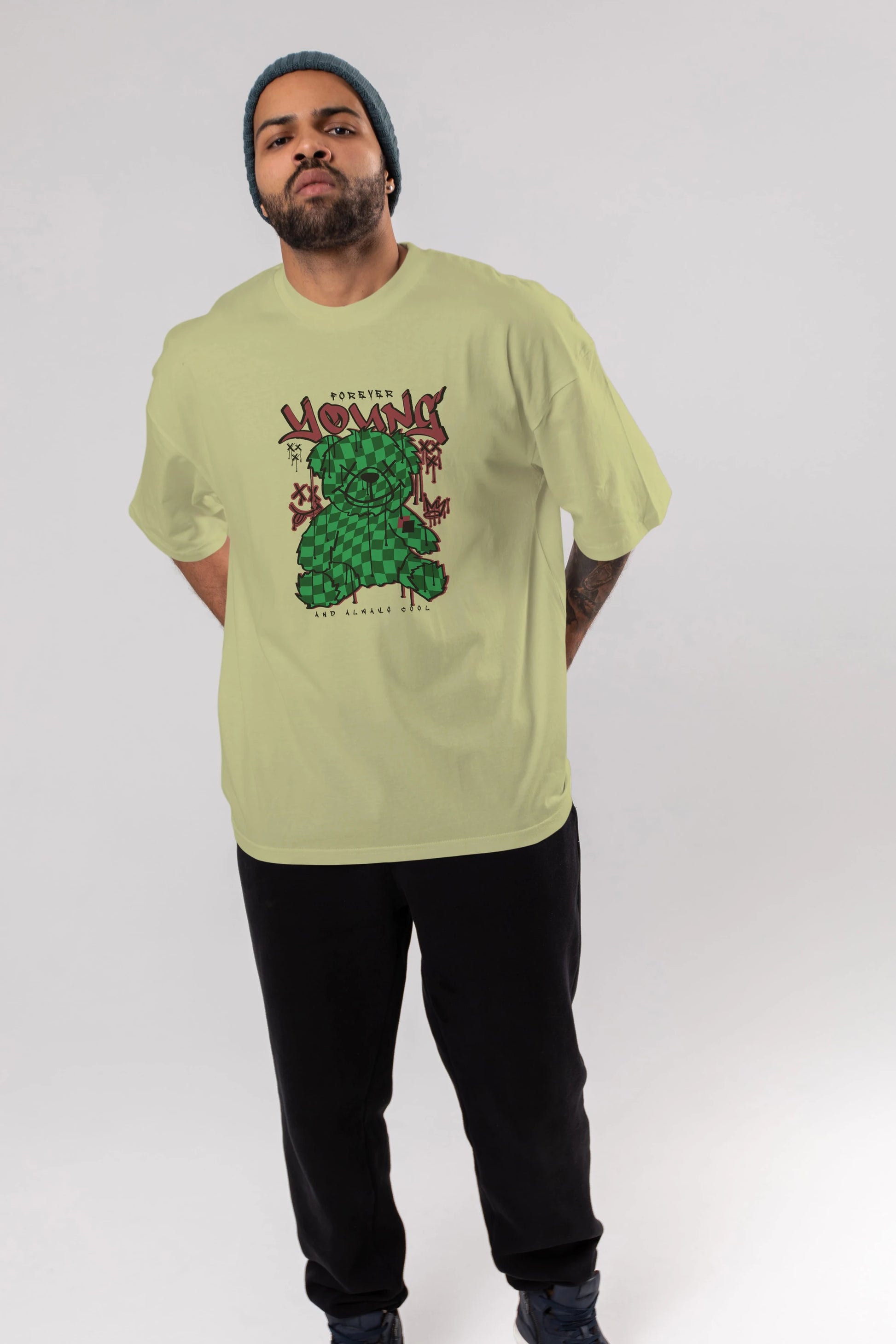 Young and Always Cool Bear Ön Baskılı Oversize t-shirt Erkek Kadın Unisex
