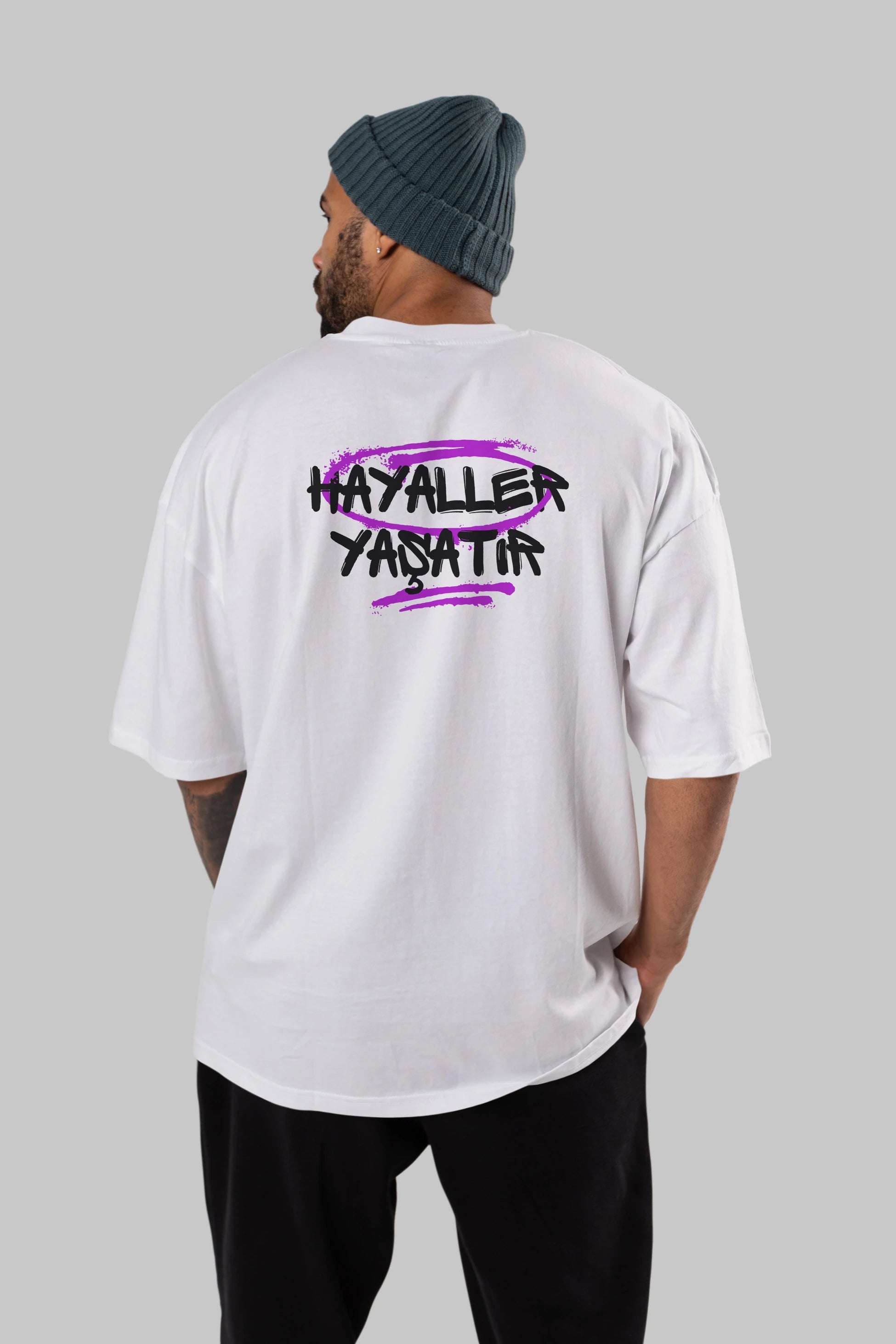 Hayaller Yaşatır Arka Baskılı Oversize t-shirt Erkek Kadın Unisex