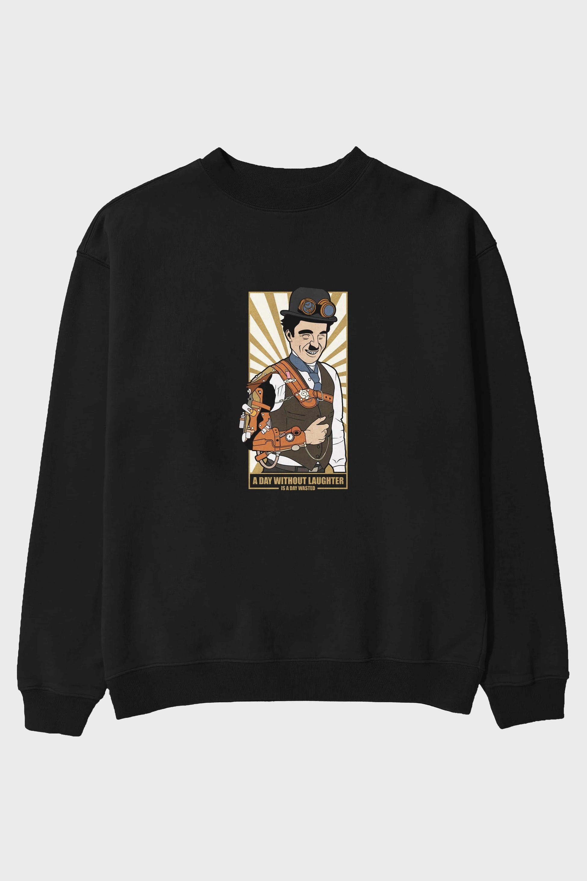Steampunk Chaplin Ön Baskılı Oversize Sweatshirt Erkek Kadın Unisex