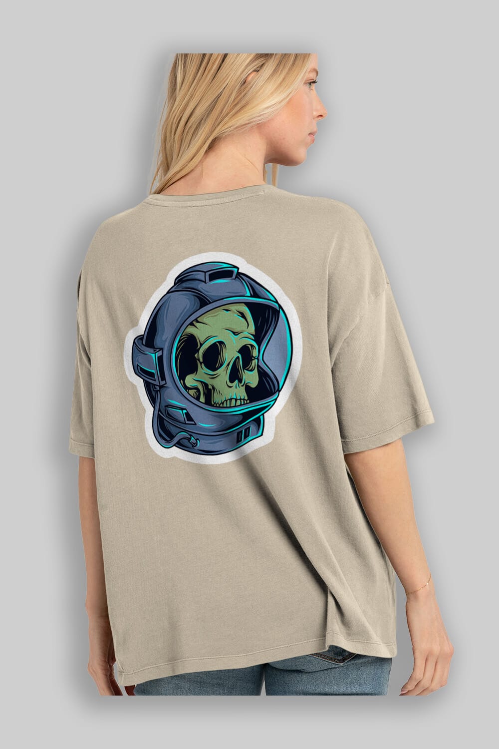 Astroskull Sticker Arka Baskılı Oversize t-shirt Erkek Kadın Unisex