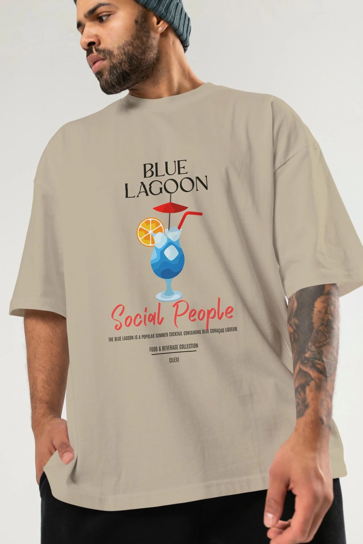 Blue Lagoon Kokteyl Serisi ön Baskılı Oversize t-shirt Erkek Kadın %100 Pamuk Bisiklet Yaka tişort