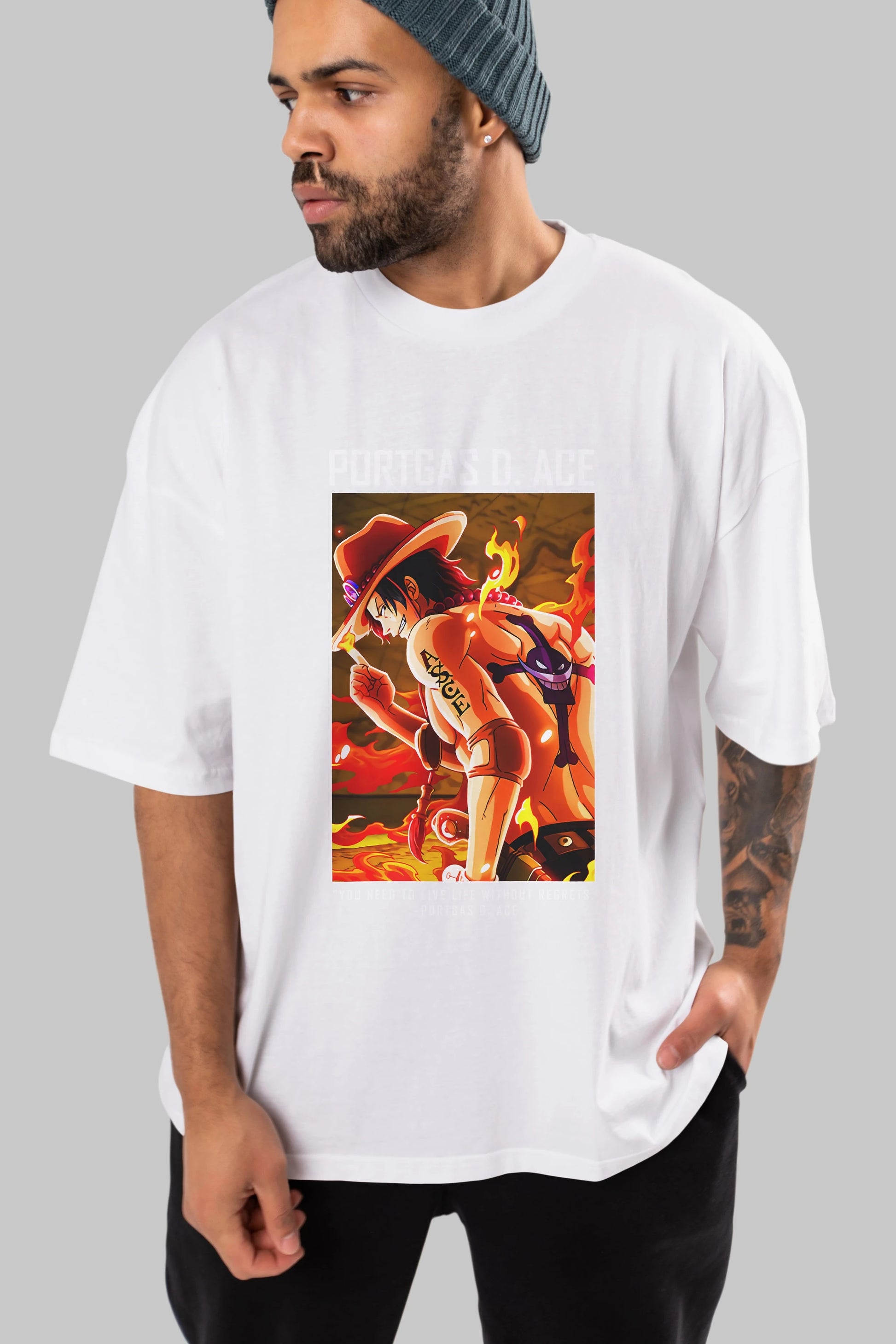 Portgas D. Ace Anime Ön Baskılı Oversize t-shirt Erkek Kadın Unisex