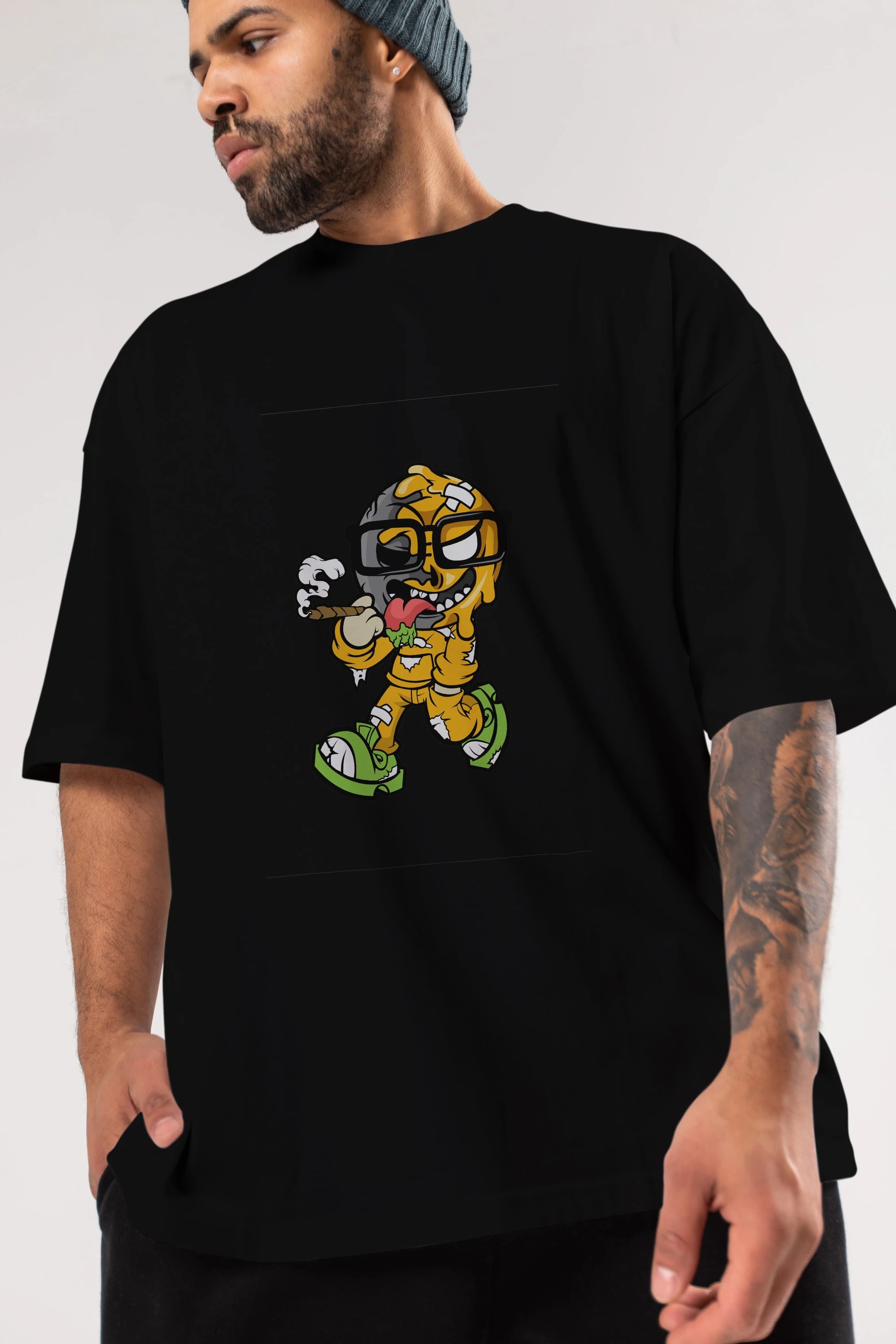 Eyeball Smoker Ön Baskılı Oversize t-shirt Erkek Kadın Unisex %100 Pamuk tişort
