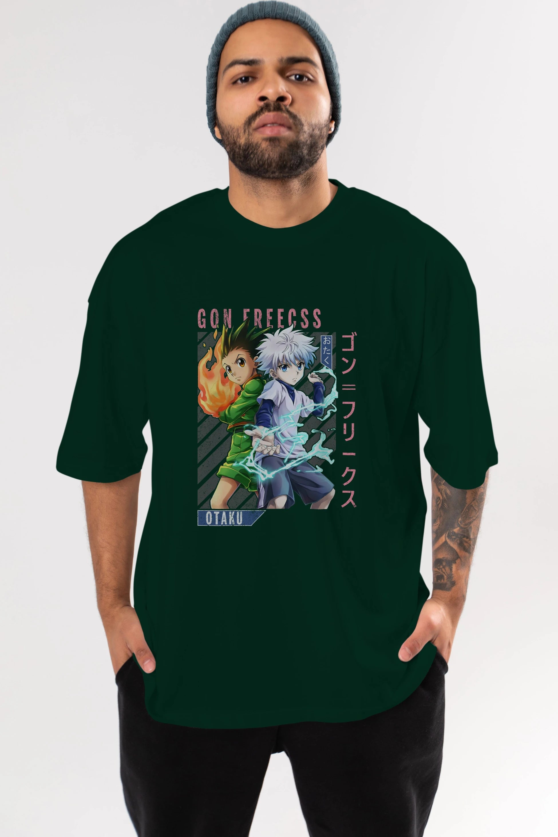 Gon Freecss HUNTER X HUNTER 1 Anime Ön Baskılı Oversize t-shirt %100 pamuk Erkek Kadın Unisex
