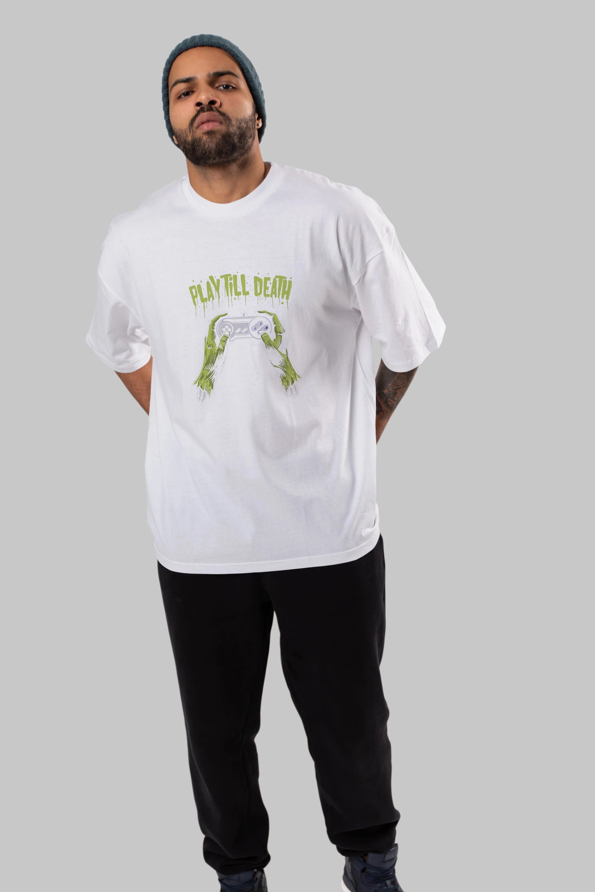 Play Till Death Ön Baskılı Oversize t-shirt Erkek Kadın Unisex %100 Pamuk tişort