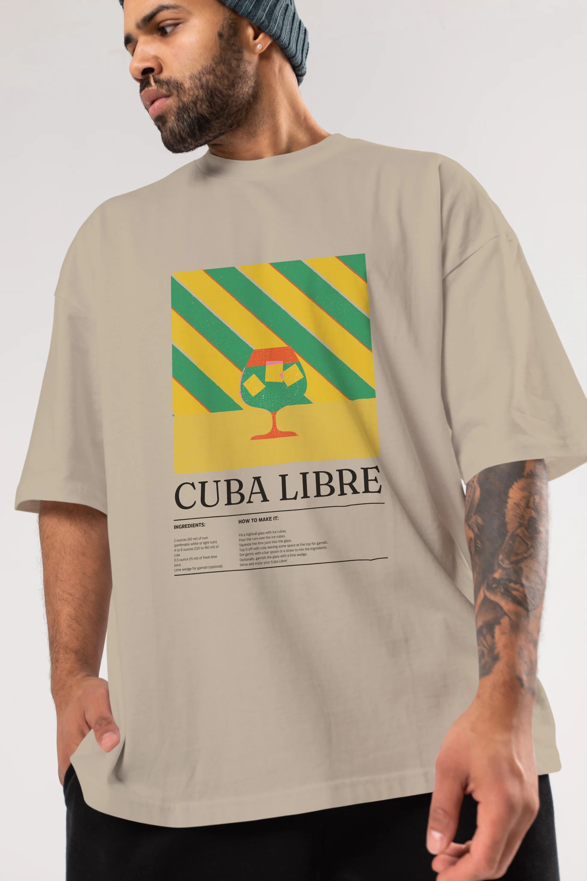 Cuba Libre Kokteyl Ön Baskılı Oversize t-shirt Erkek Kadın %100 Pamuk Bisiklet Yaka tişort