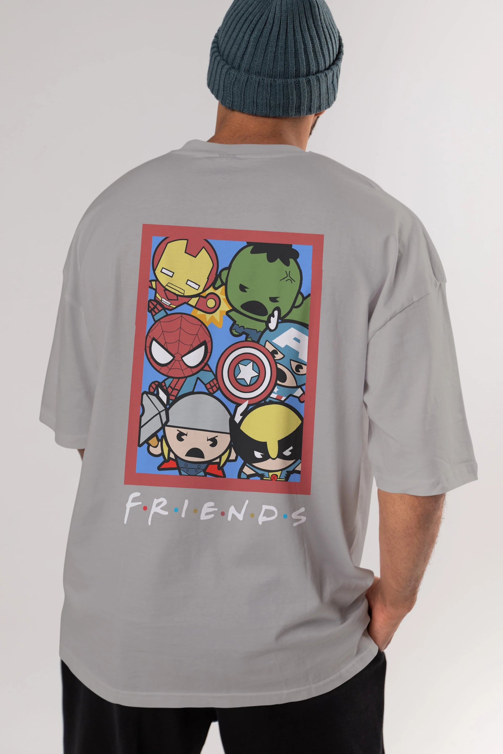 Friends Avenger Arka Baskılı Oversize t-shirt Erkek Kadın Unisex %100 Pamuk Bisiklet Yaka tişort