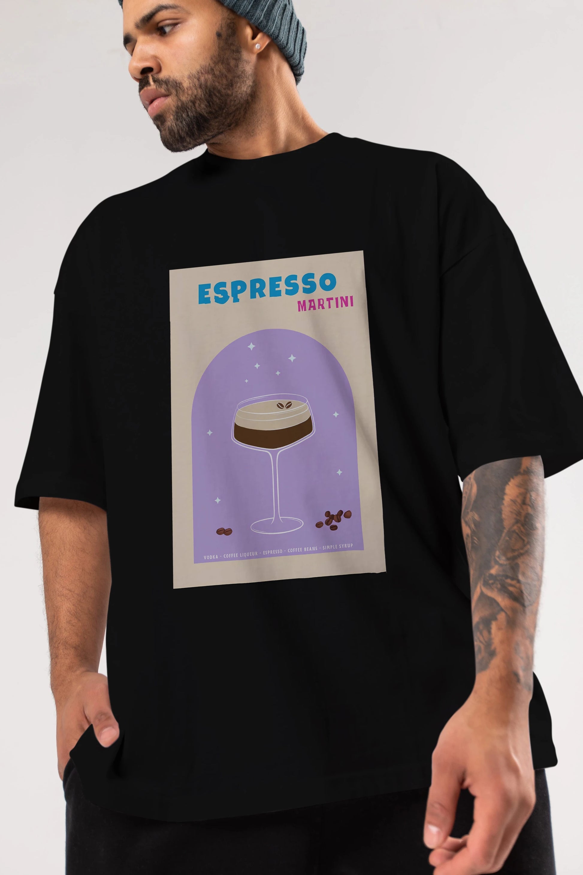 Espresso Martini 5 Ön Baskılı Oversize t-shirt Erkek Kadın Unisex %100 Pamuk Bisiklet Yaka tişort