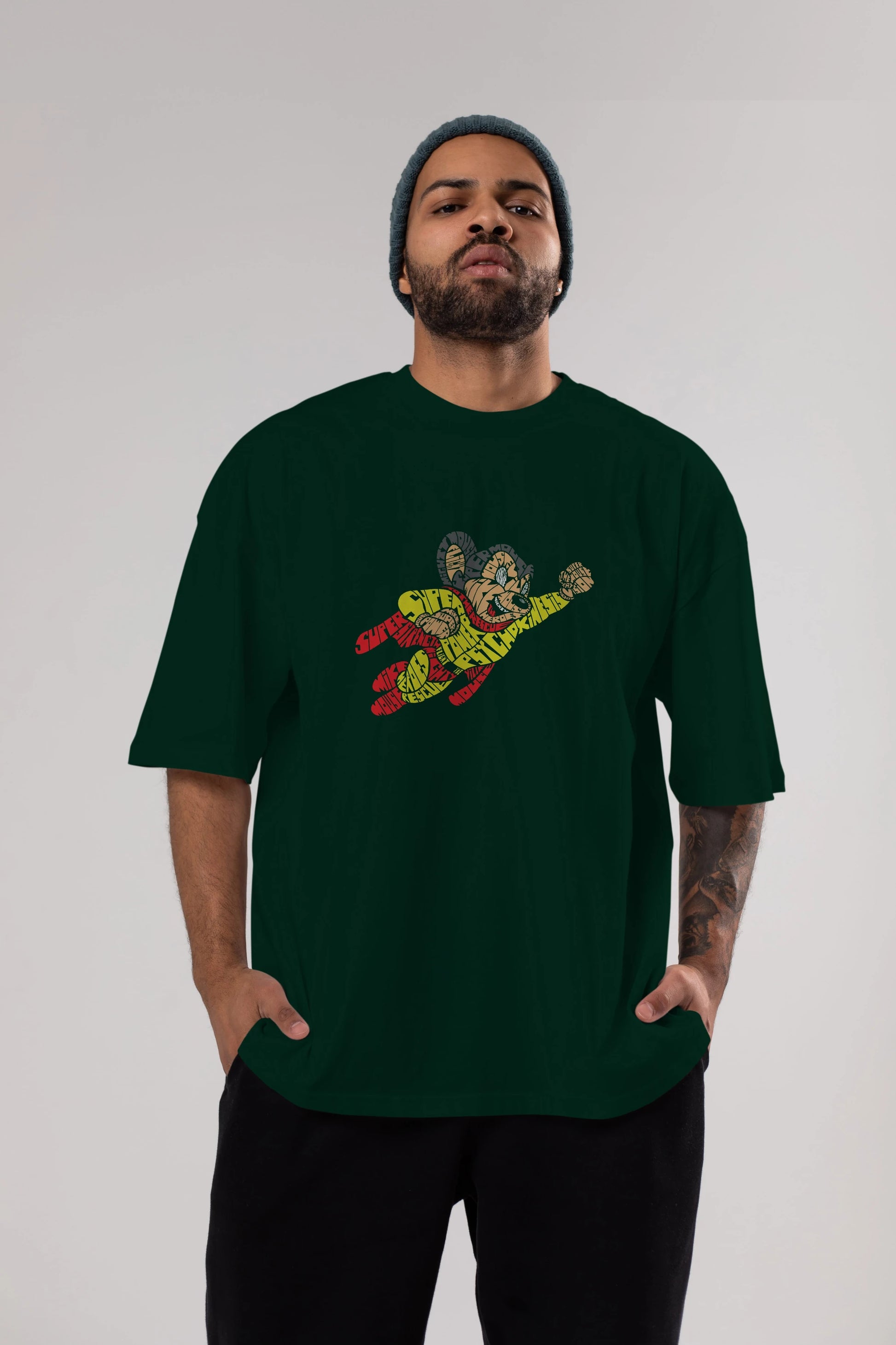 Mighty Mouse Ön Baskılı Oversize t-shirt %100 pamuk Erkek Kadın Unisex