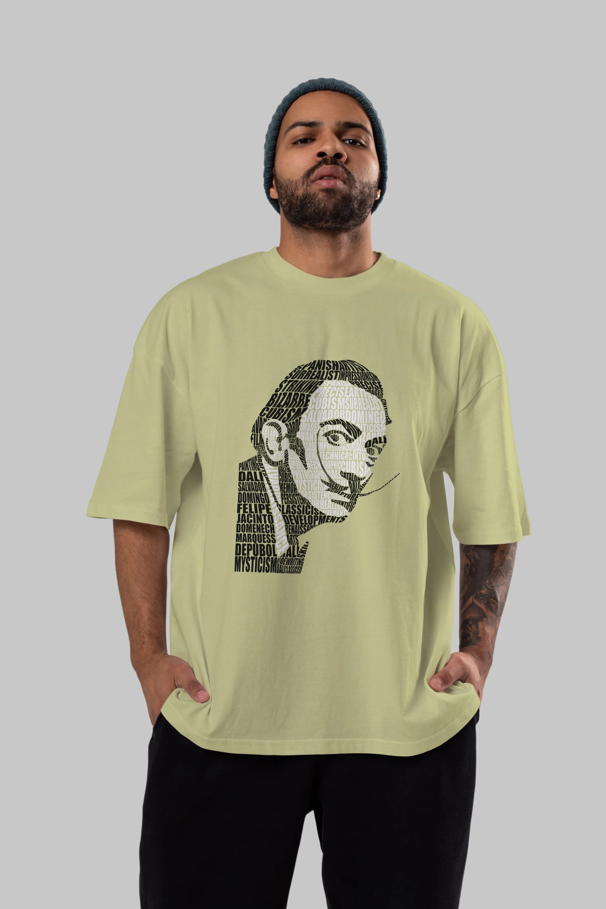 Salvador Dali Calligram Ön Baskılı Oversize t-shirt %100 pamuk Erkek Kadın Unisex