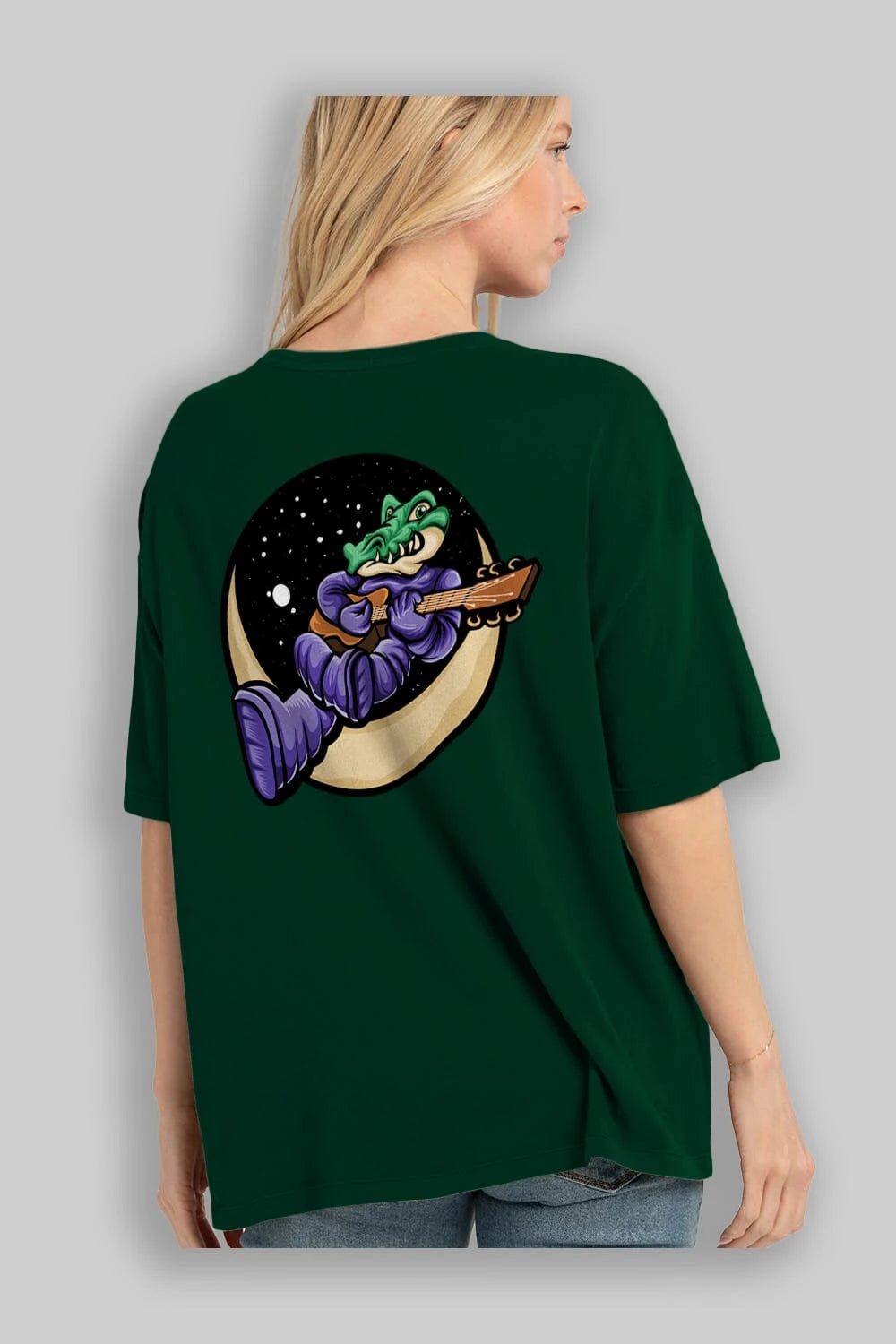 Space Crocodile Arka Baskılı Oversize t-shirt Erkek Kadın Unisex