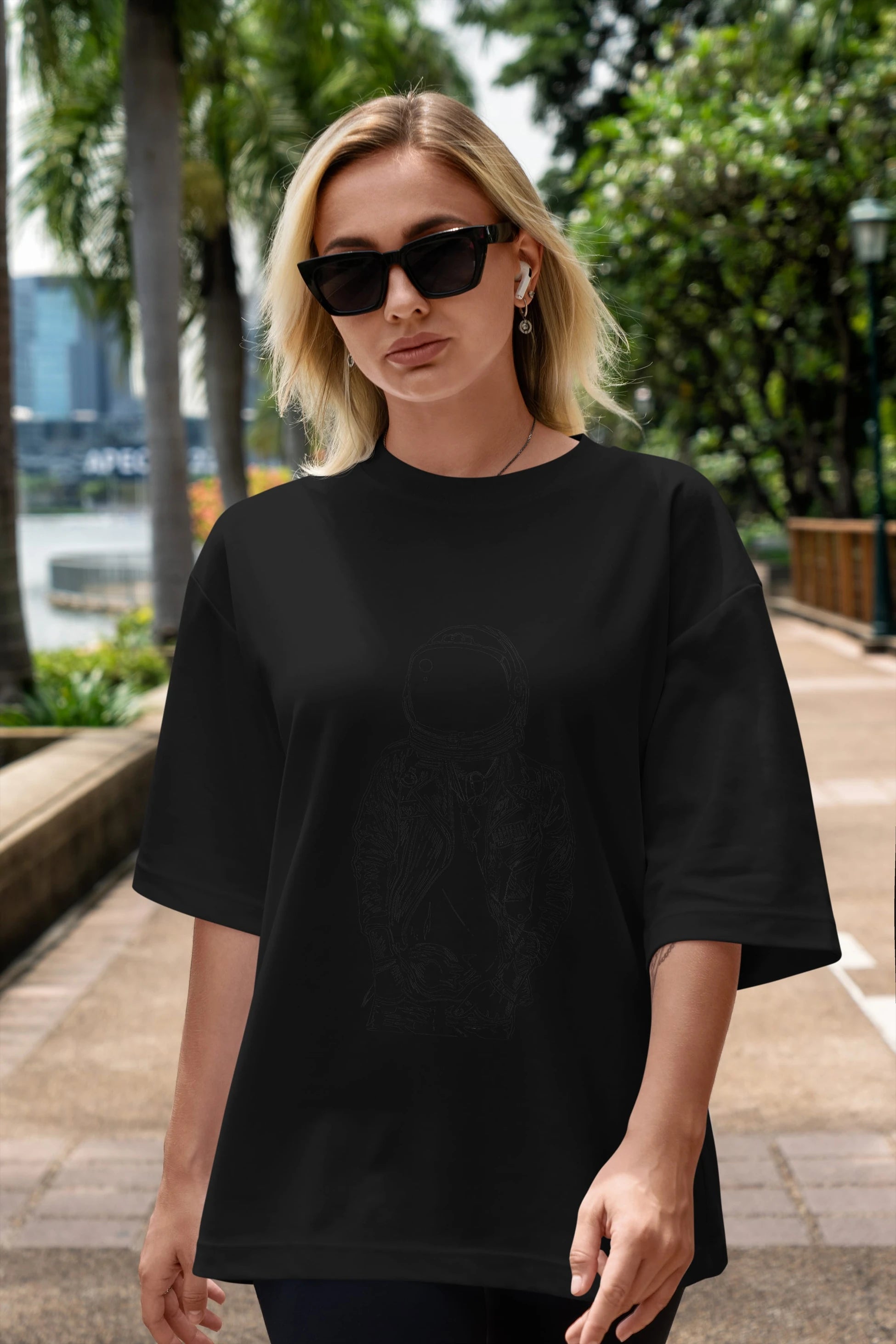 Astronaut Punkster Ön Baskılı Oversize t-shirt Erkek Kadın Unisex %100 Pamuk tişort