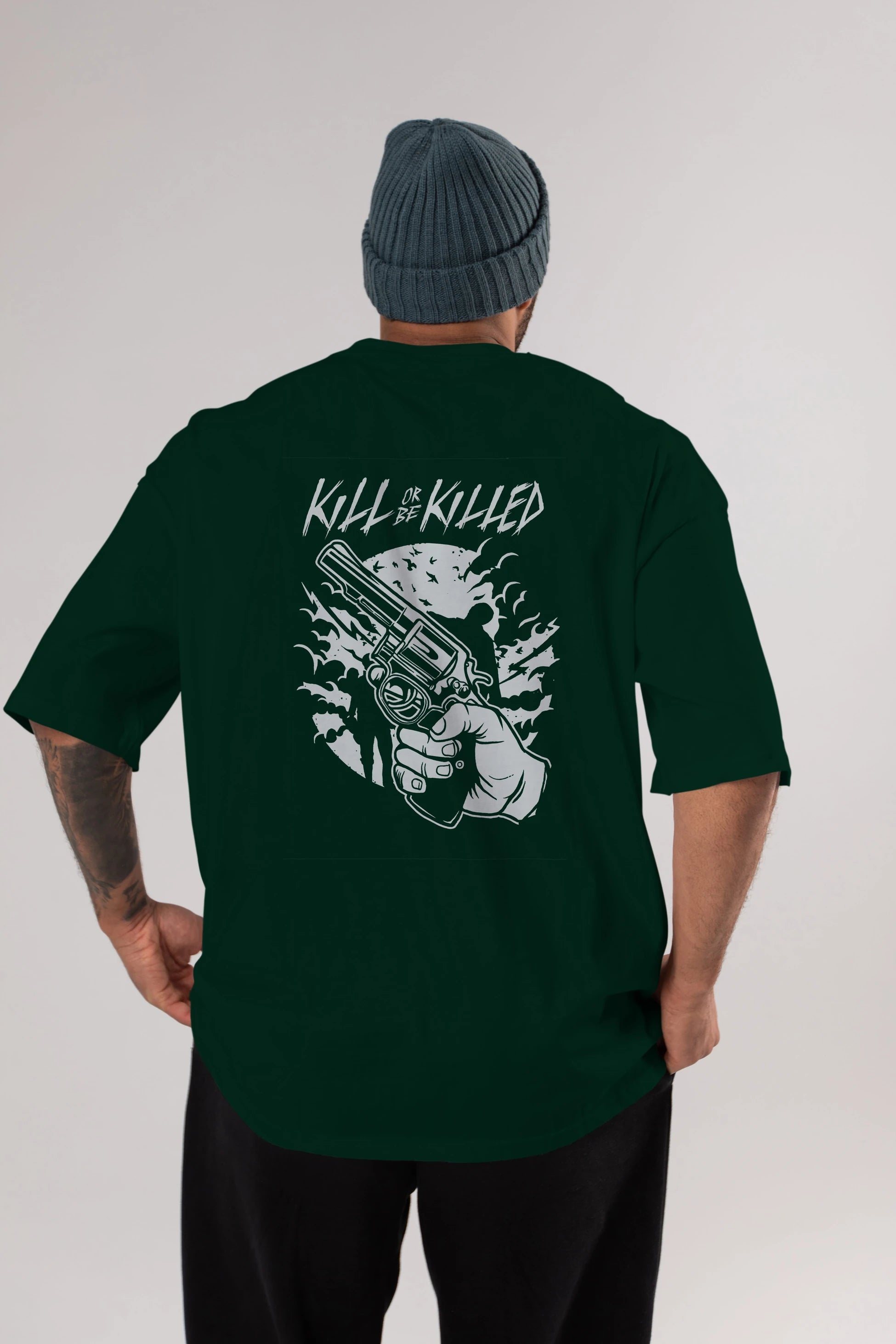 Zombie Shooter Arka Baskılı Oversize t-shirt Erkek Kadın Unisex %100 Pamuk