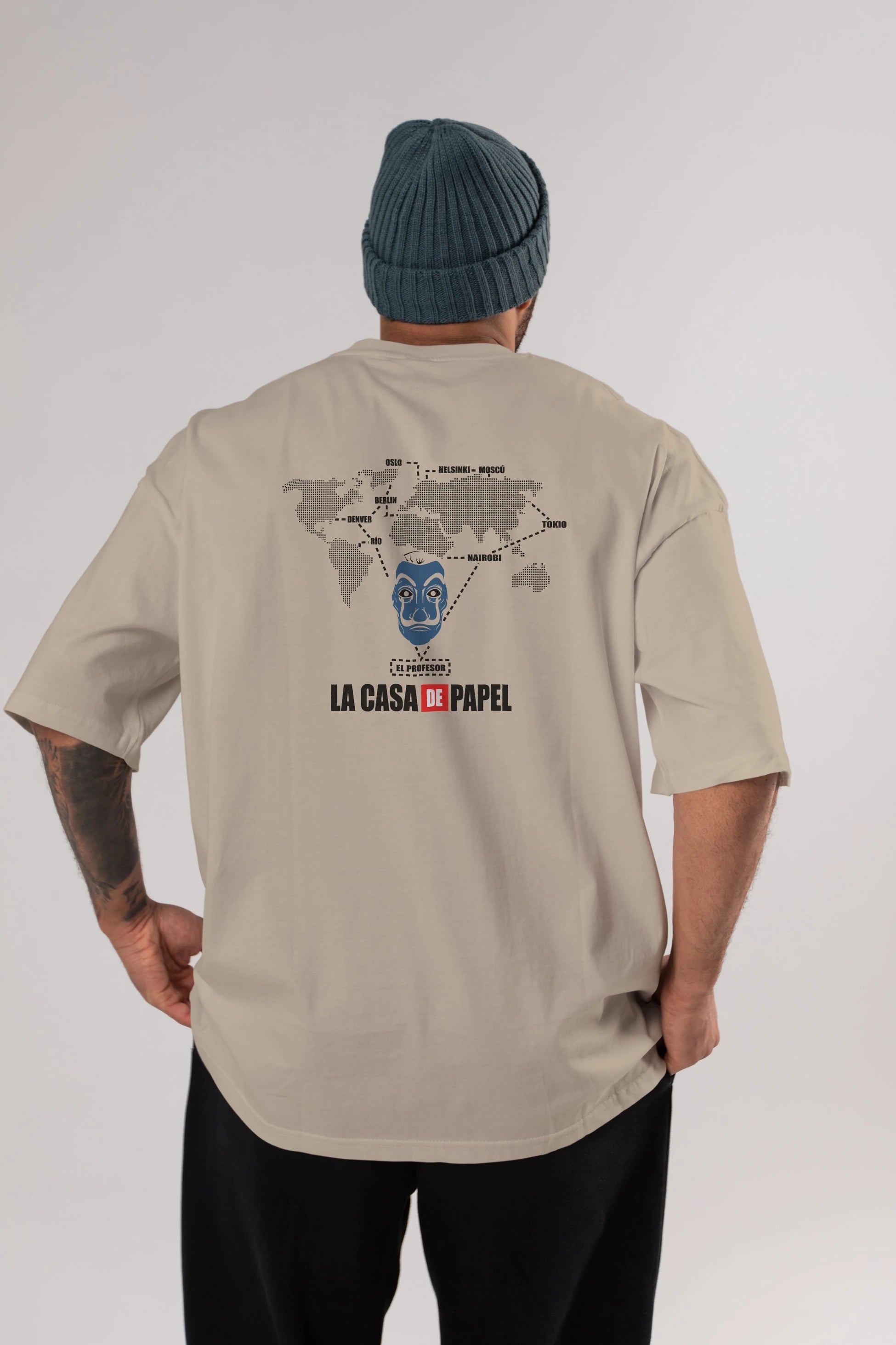 La Casa De Papel Arka Baskılı Oversize t-shirt Erkek Kadın Unisex %100 Pamuk Bisiklet Yaka tişort