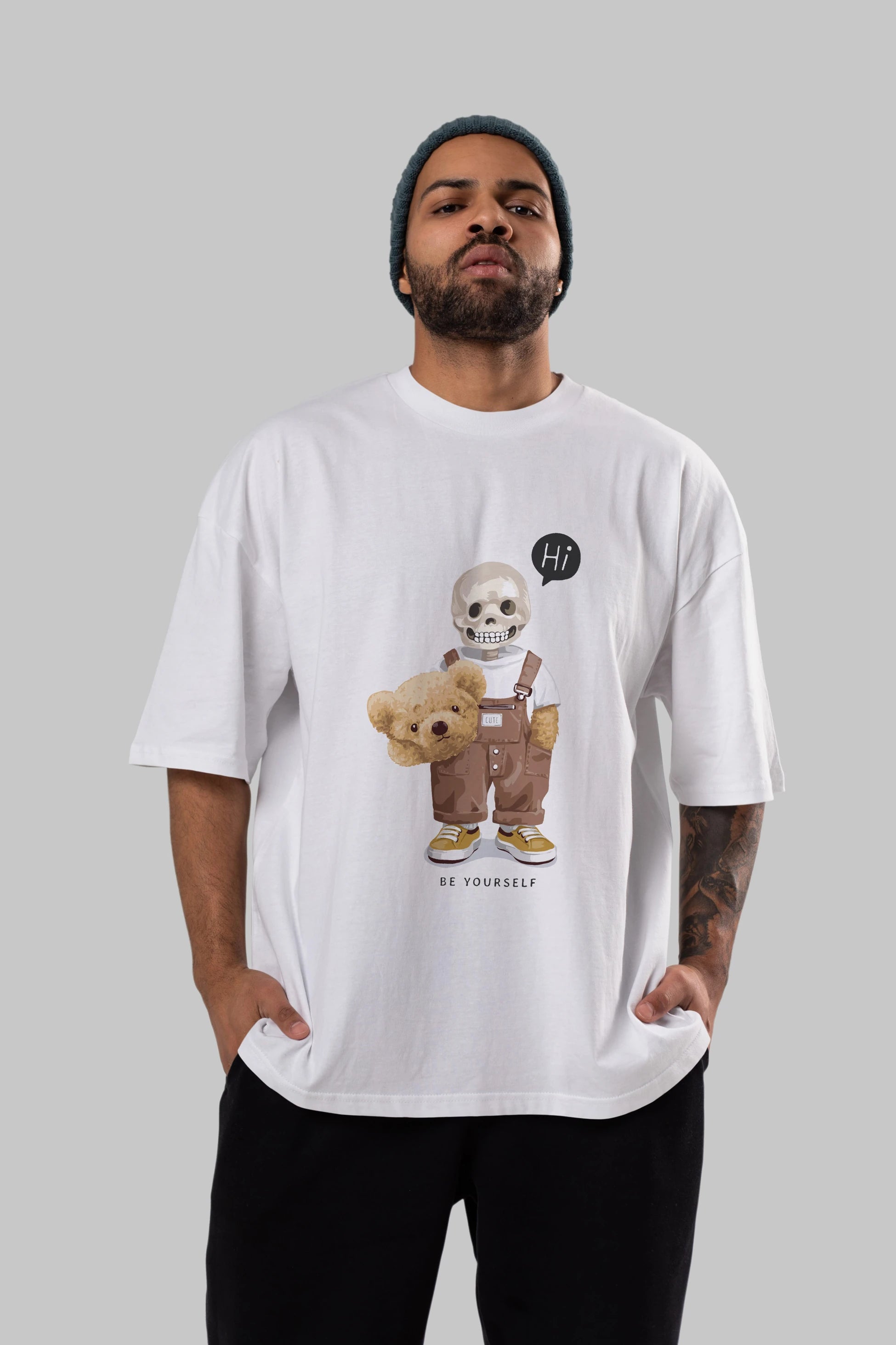 Teddy Bear hi Ön Baskılı Oversize t-shirt Erkek Kadın Unisex %100 Pamuk