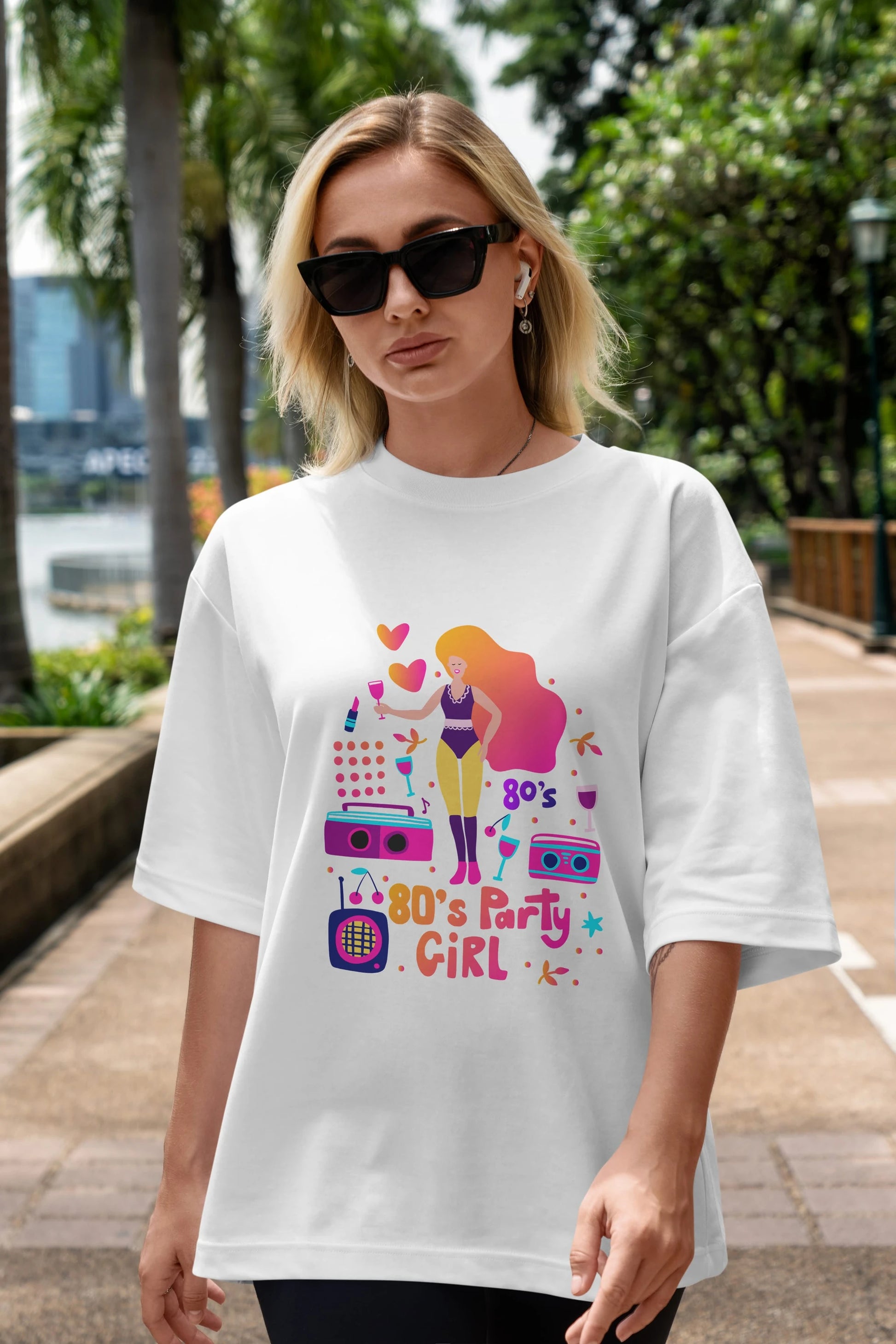 Retro Girl Party Ön Baskılı Oversize t-shirt Erkek Kadın Unisex