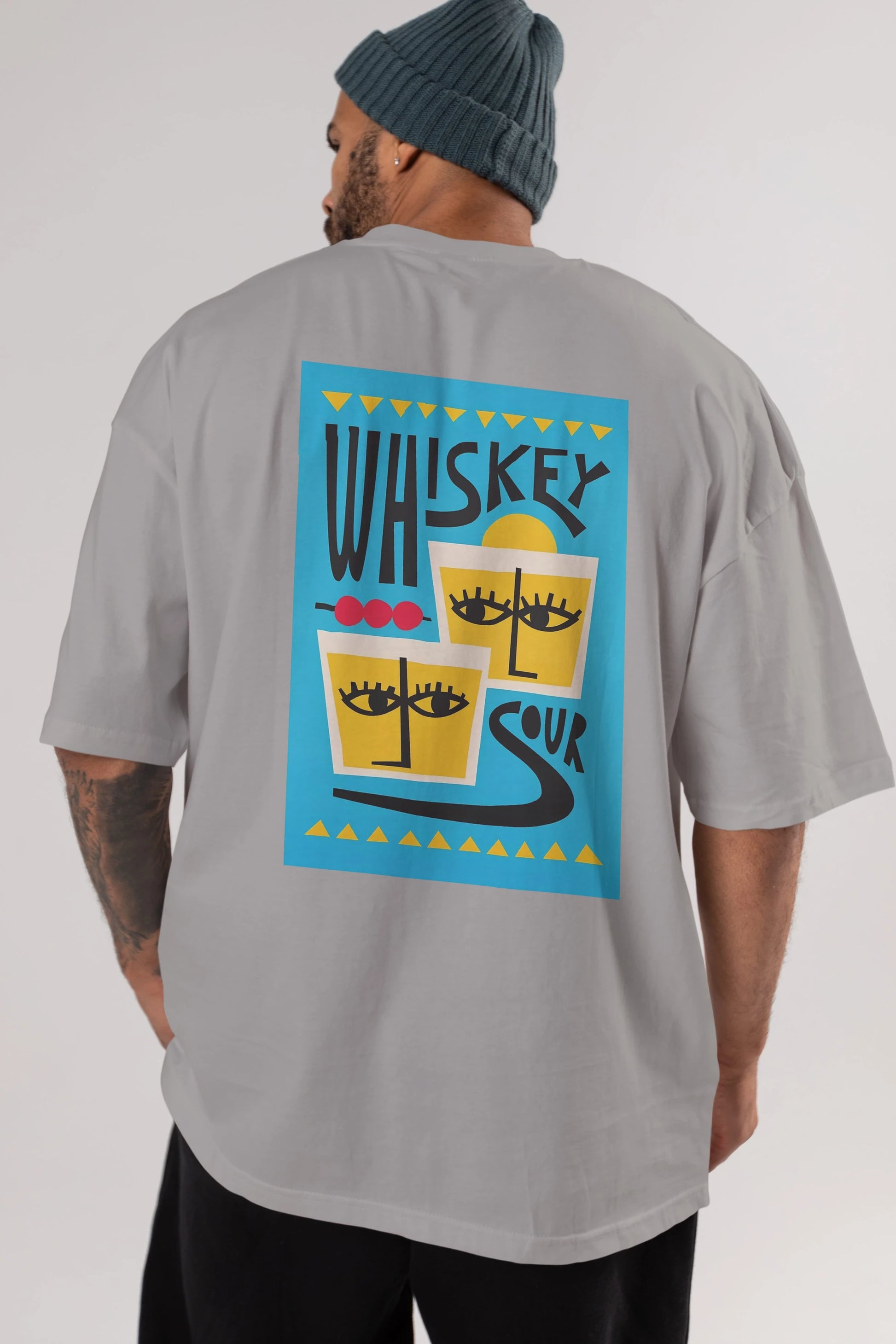 Whiskey Sour 2 Arka Baskılı Oversize t-shirt Erkek Kadın Unisex %100 Pamuk Bisiklet Yaka tişort