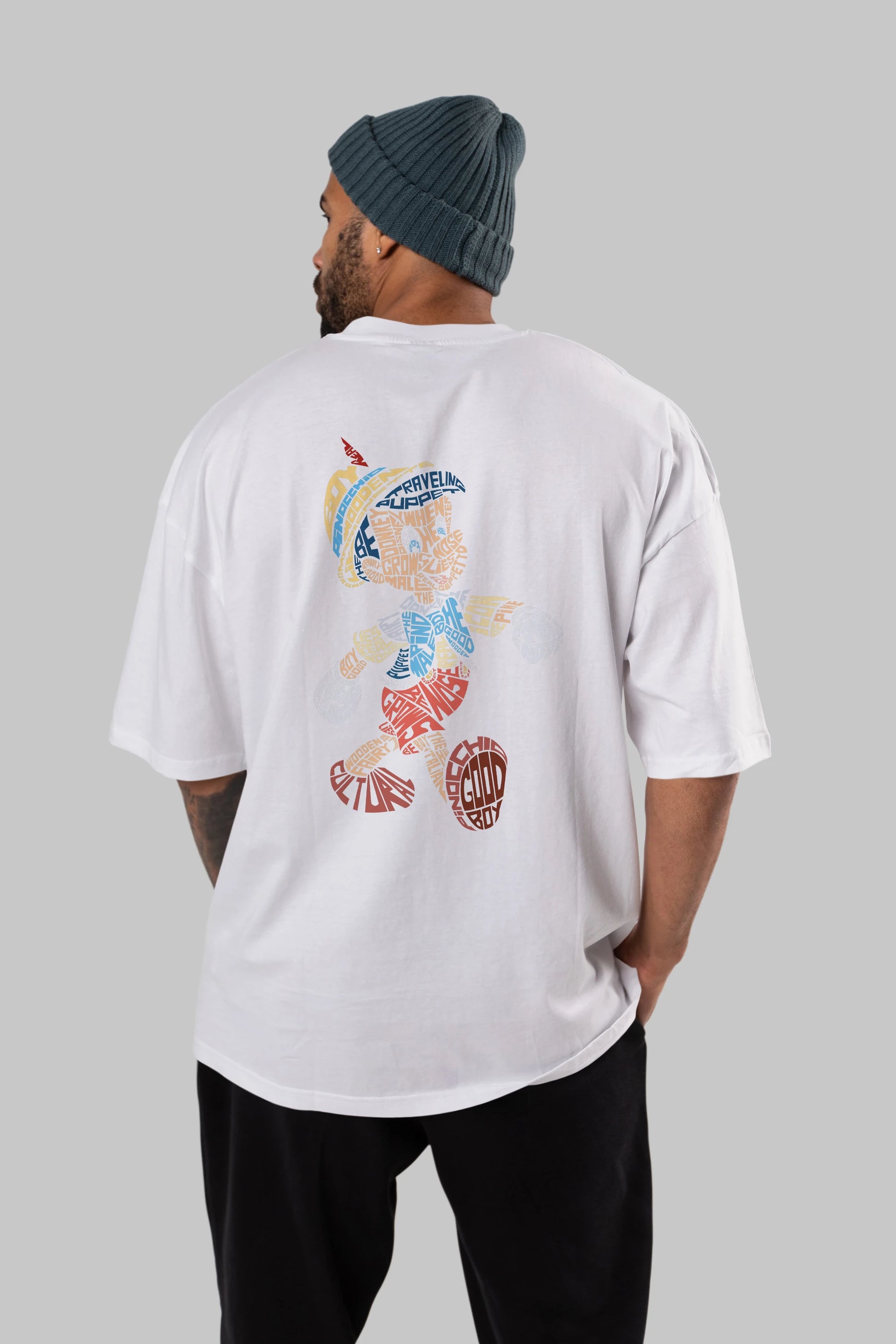 Pinokio Arka Baskılı Oversize t-shirt %100 pamuk Erkek Kadın Unisex