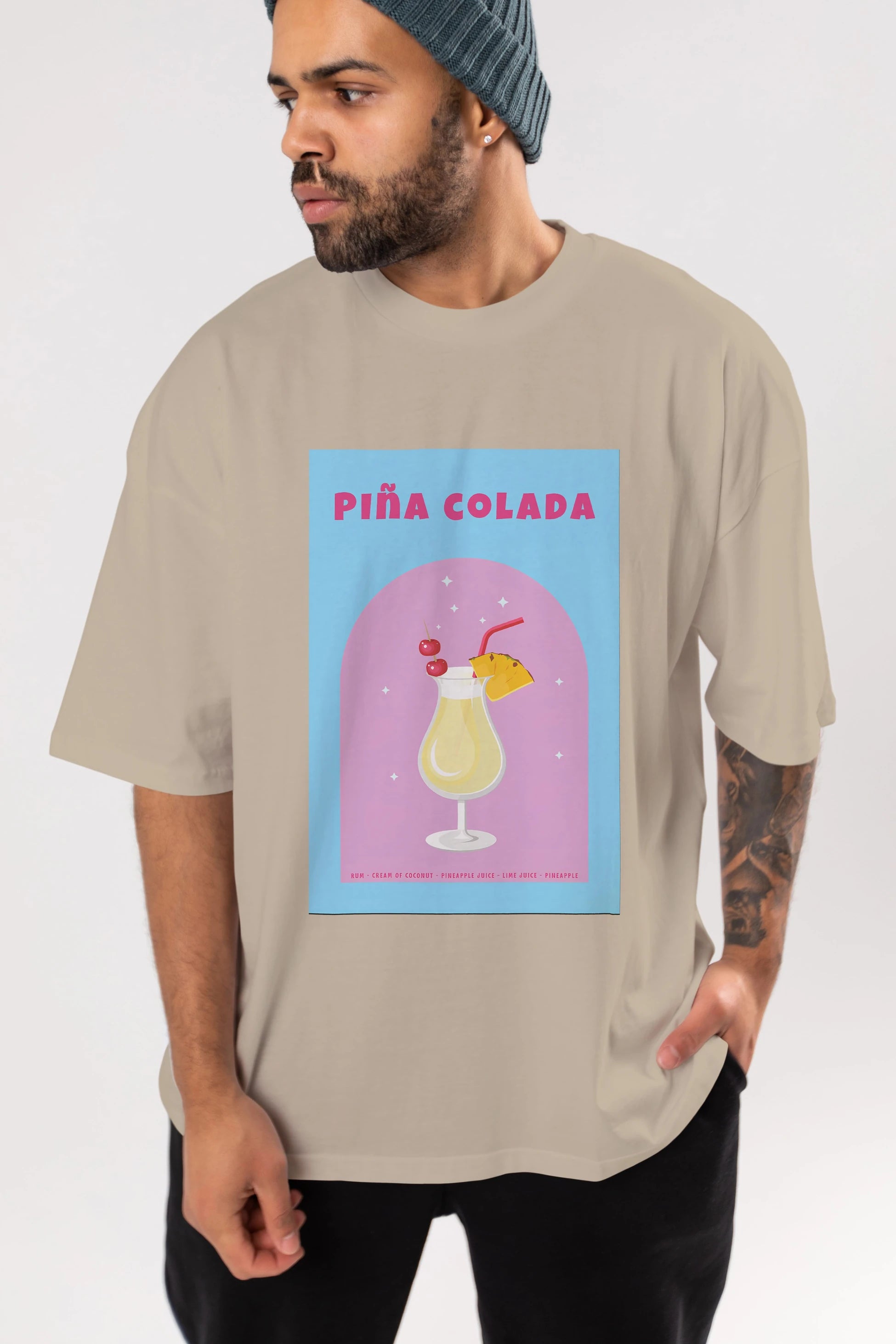 Pina Colada 2 Ön Baskılı Oversize t-shirt Erkek Kadın Unisex %100 Pamuk Bisiklet Yaka tişort