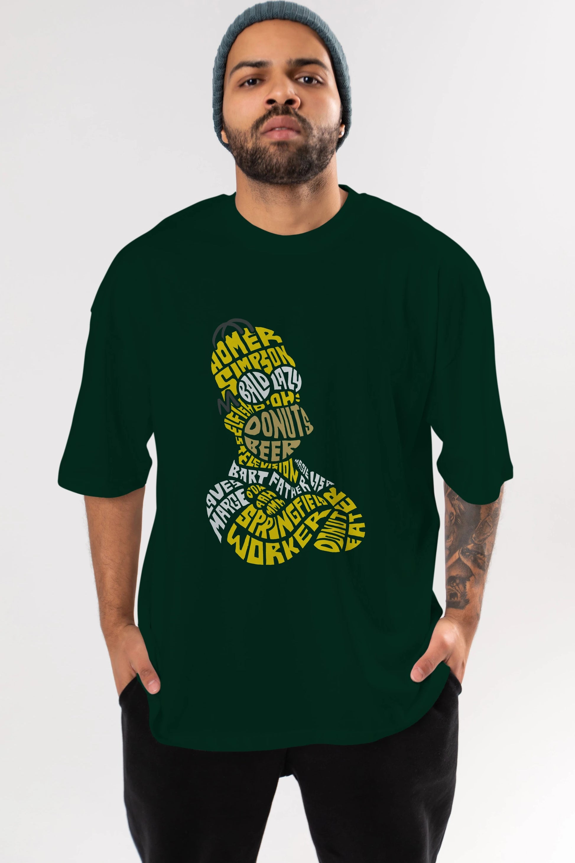 Homer Simpson Ön Baskılı Oversize t-shirt %100 pamuk Erkek Kadın Unisex