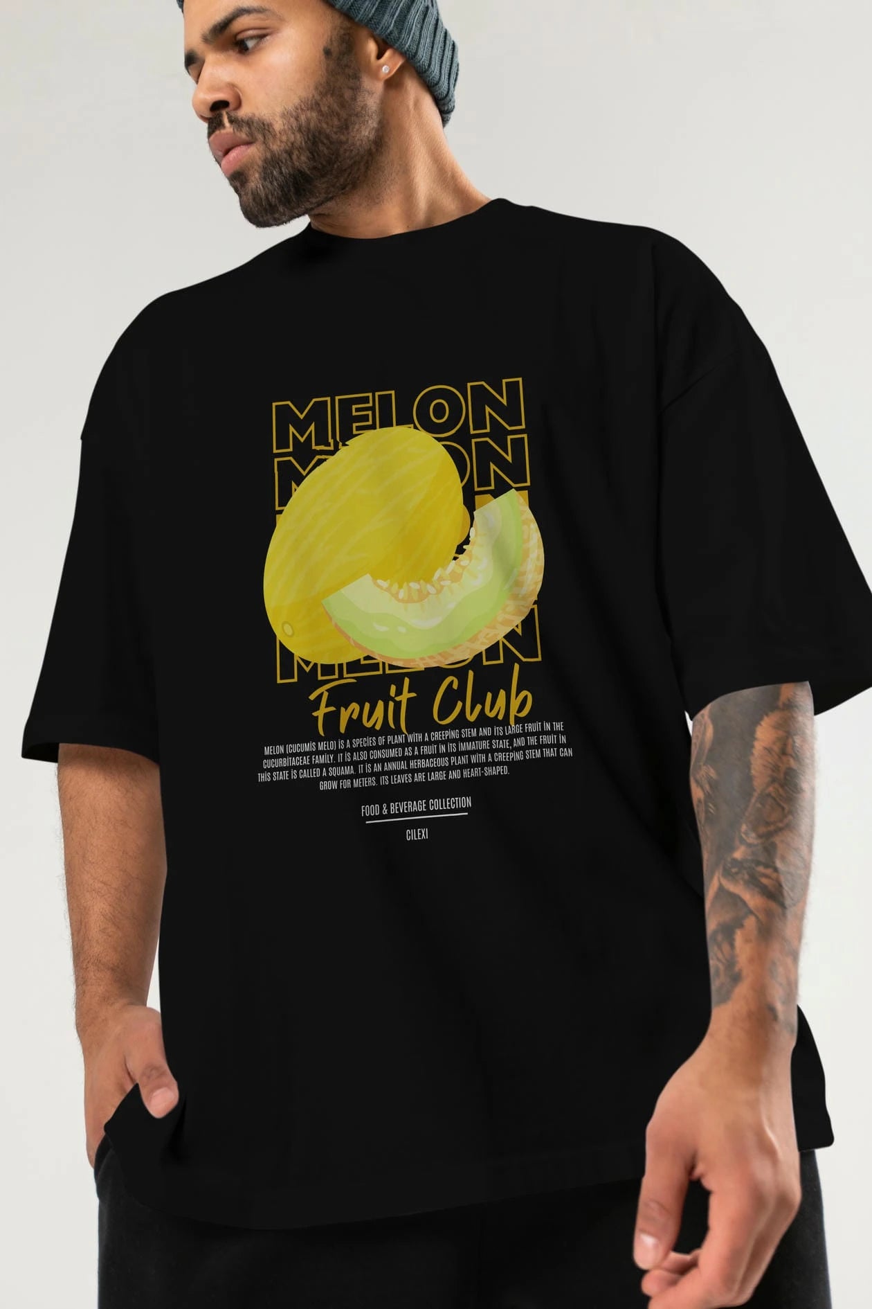 Melon Ön Baskılı Oversize t-shirt Erkek Kadın Pamuk Bisiklet Yaka tişort