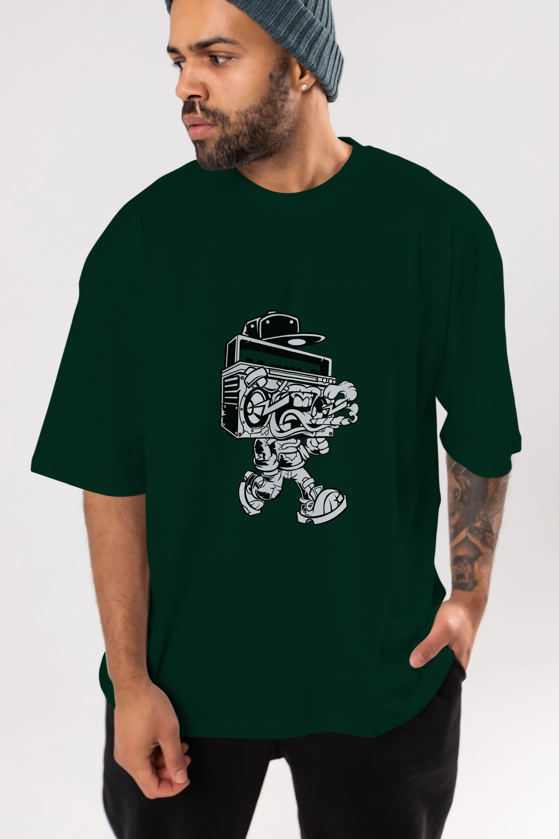 Boombox Ön Baskılı Oversize t-shirt Erkek Kadın Unisex %100 Pamuk tişort