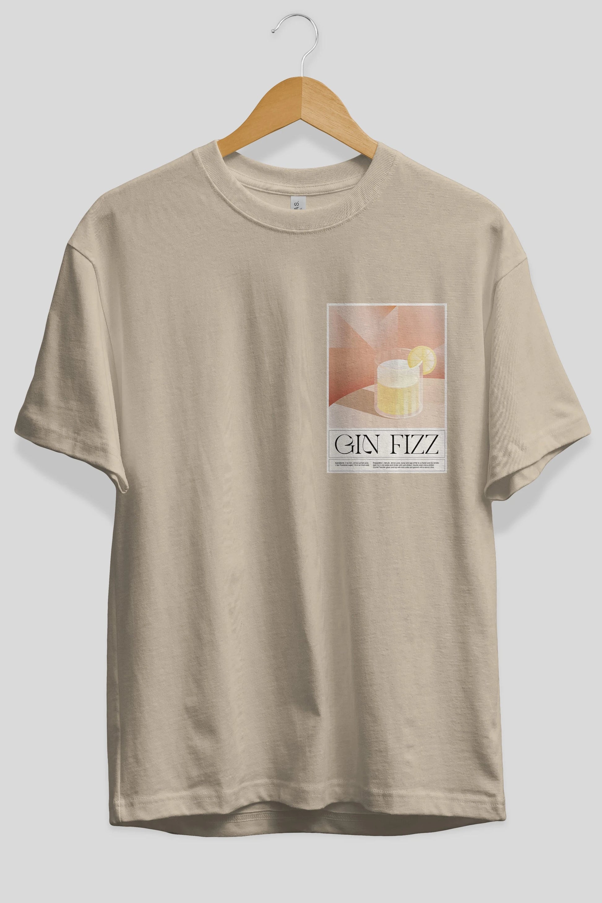 Gin Fizz Ön Sol Baskılı Oversize t-shirt Erkek Kadın Unisex %100 Pamuk Bisiklet Yaka tişort