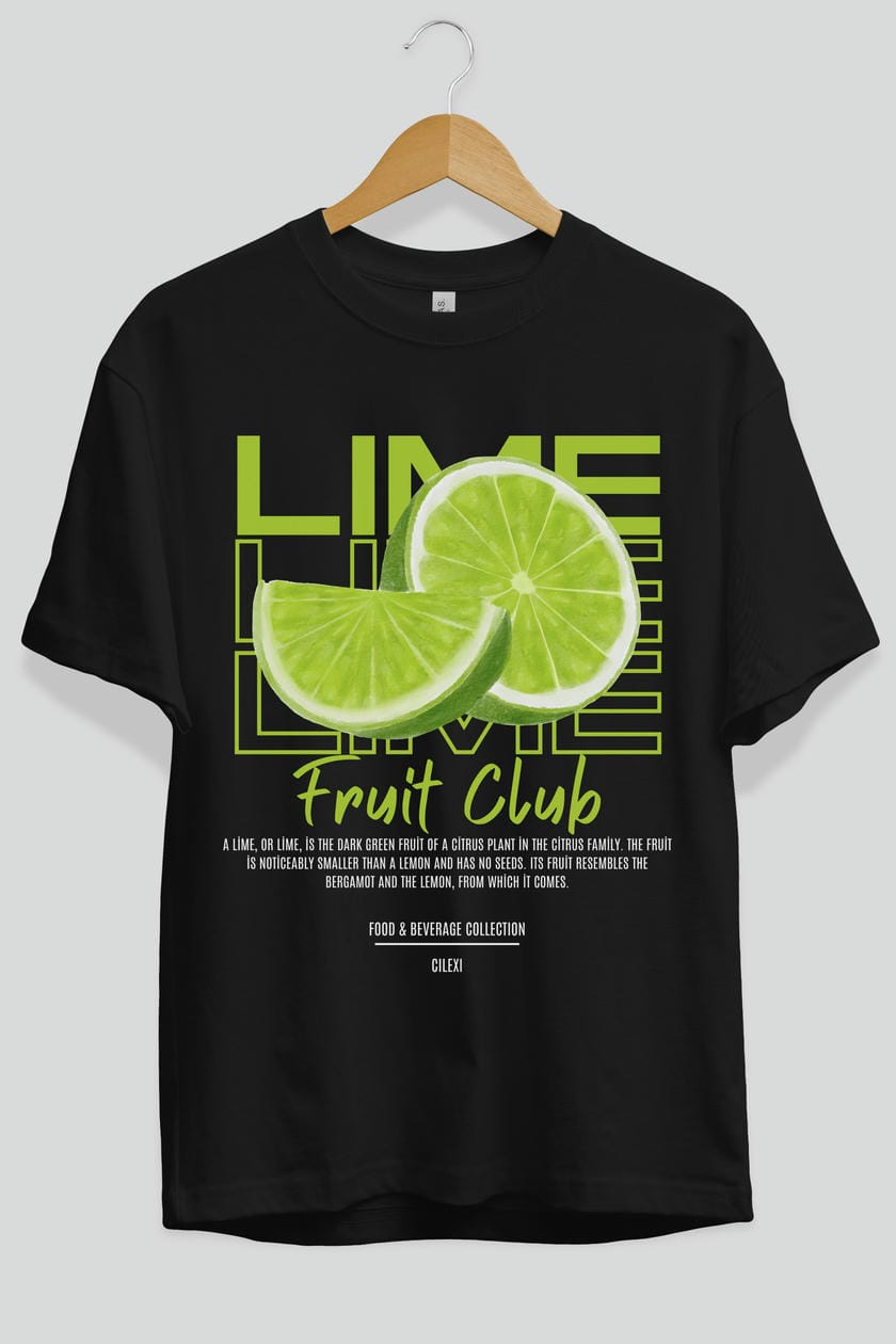 Lime Ön Baskılı Oversize t-shirt Erkek Kadın Pamuk Bisiklet Yaka tişort