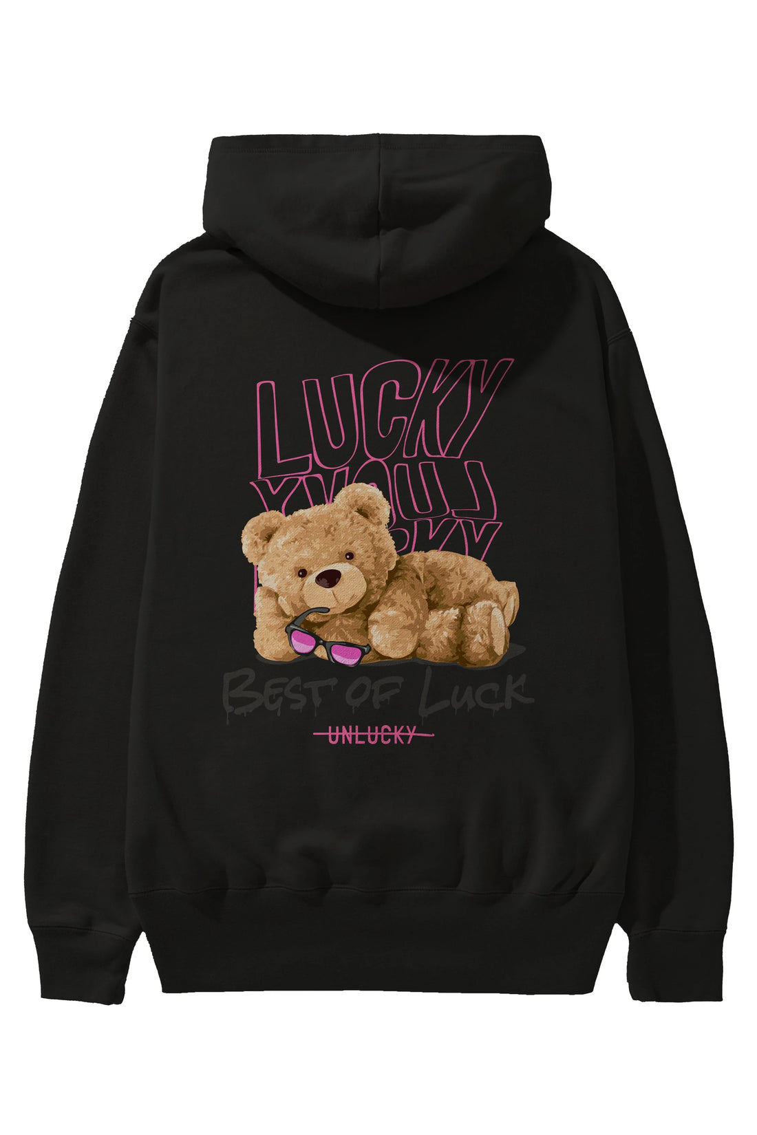 Best of Lucky Bear Arka Baskılı Hoodie Oversize Kapüşonlu Sweatshirt Erkek Kadın Unisex