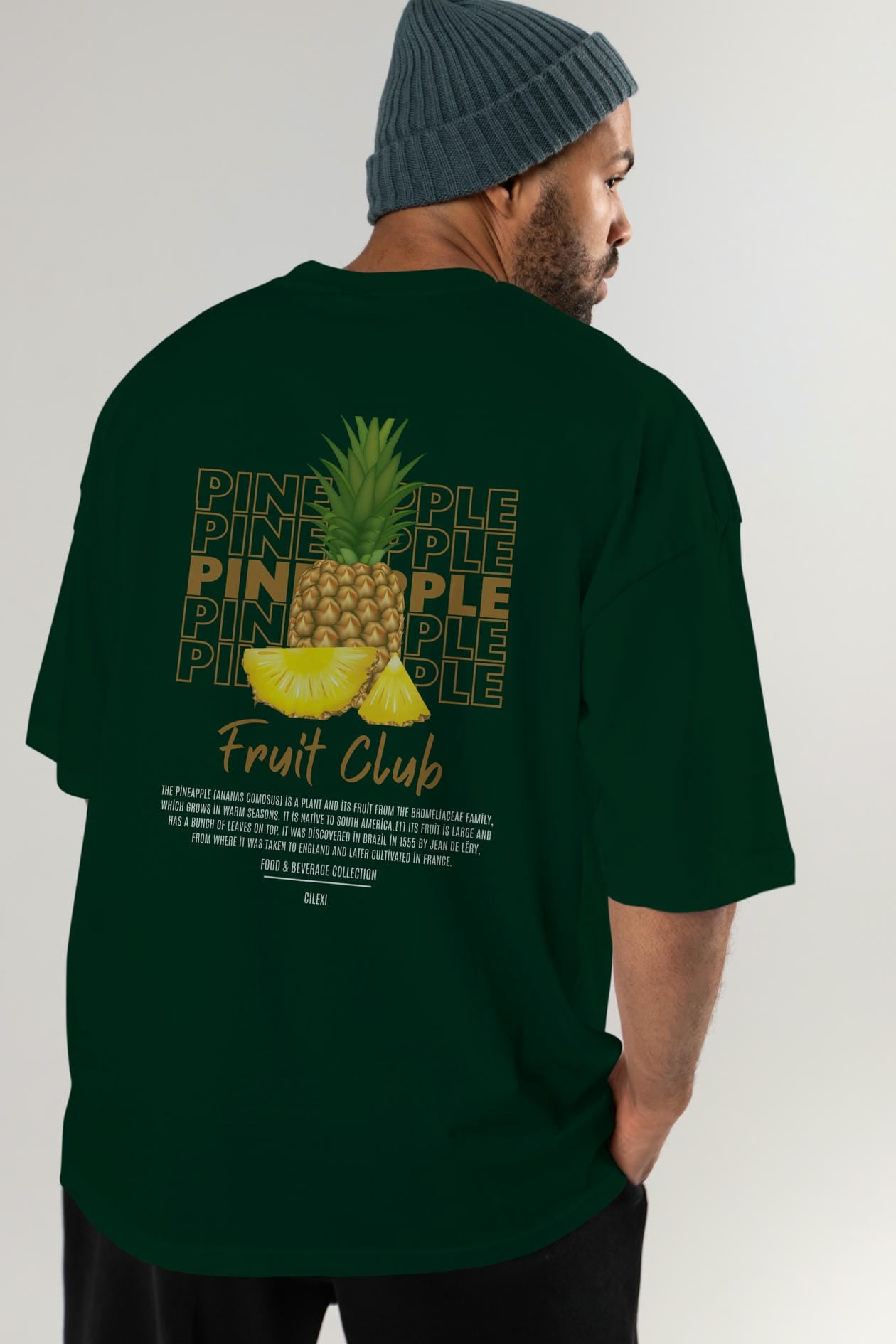 Pineapple Arka Baskılı Oversize t-shirt Erkek Kadın Pamuk Bisiklet Yaka tişort