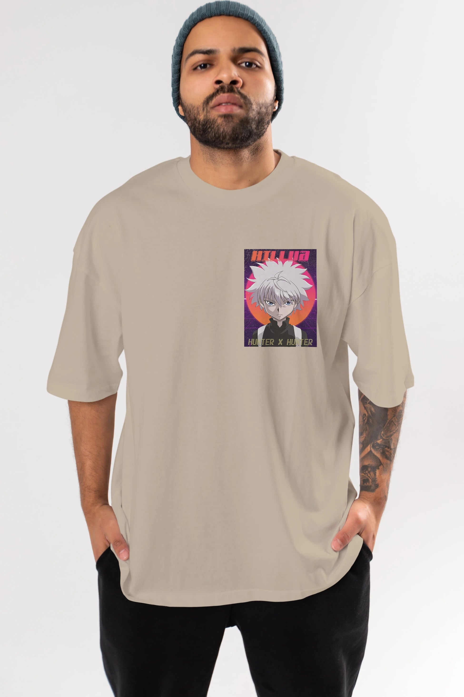 Killua Zoldyck 12 1 Ön Sol Baskılı Oversize t-shirt Erkek Kadın Unisex %100 Pamuk Bisiklet Yaka tişort