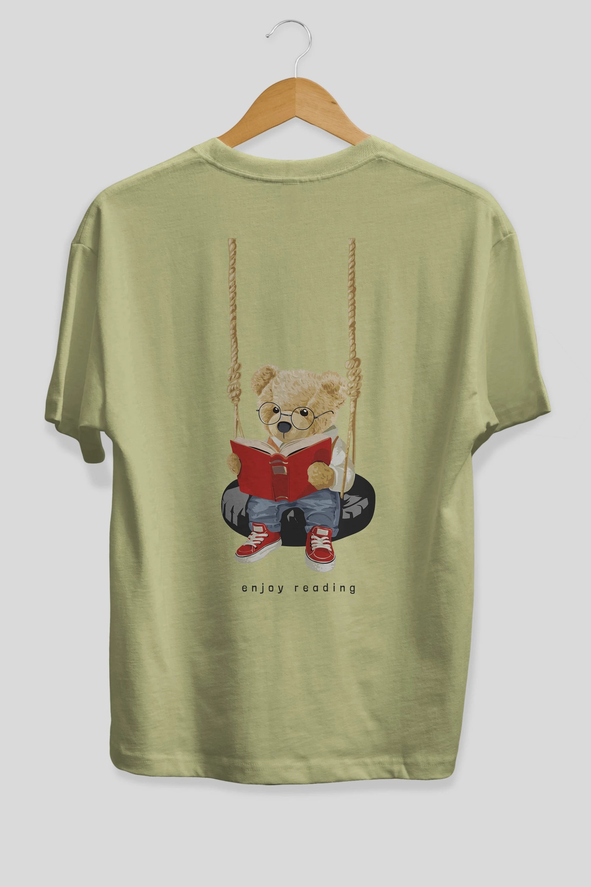 Teddy Bear Enjoy Reading Arka Baskılı Oversize t-shirt Erkek Kadın Unisex %100 Pamuk