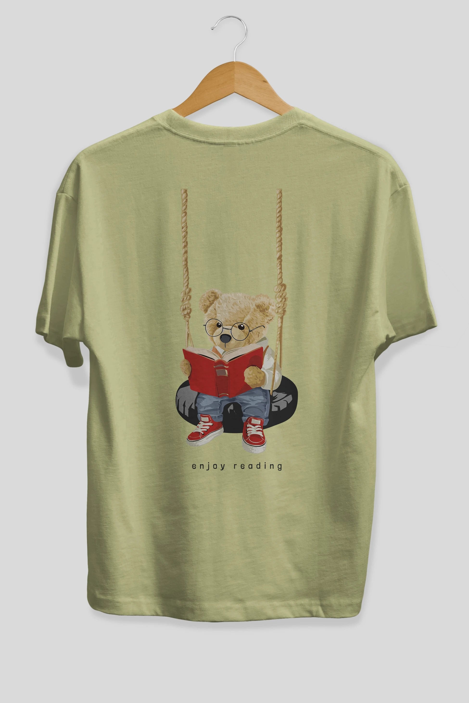 Teddy Bear Enjoy Reading Arka Baskılı Oversize t-shirt Erkek Kadın Unisex %100 Pamuk