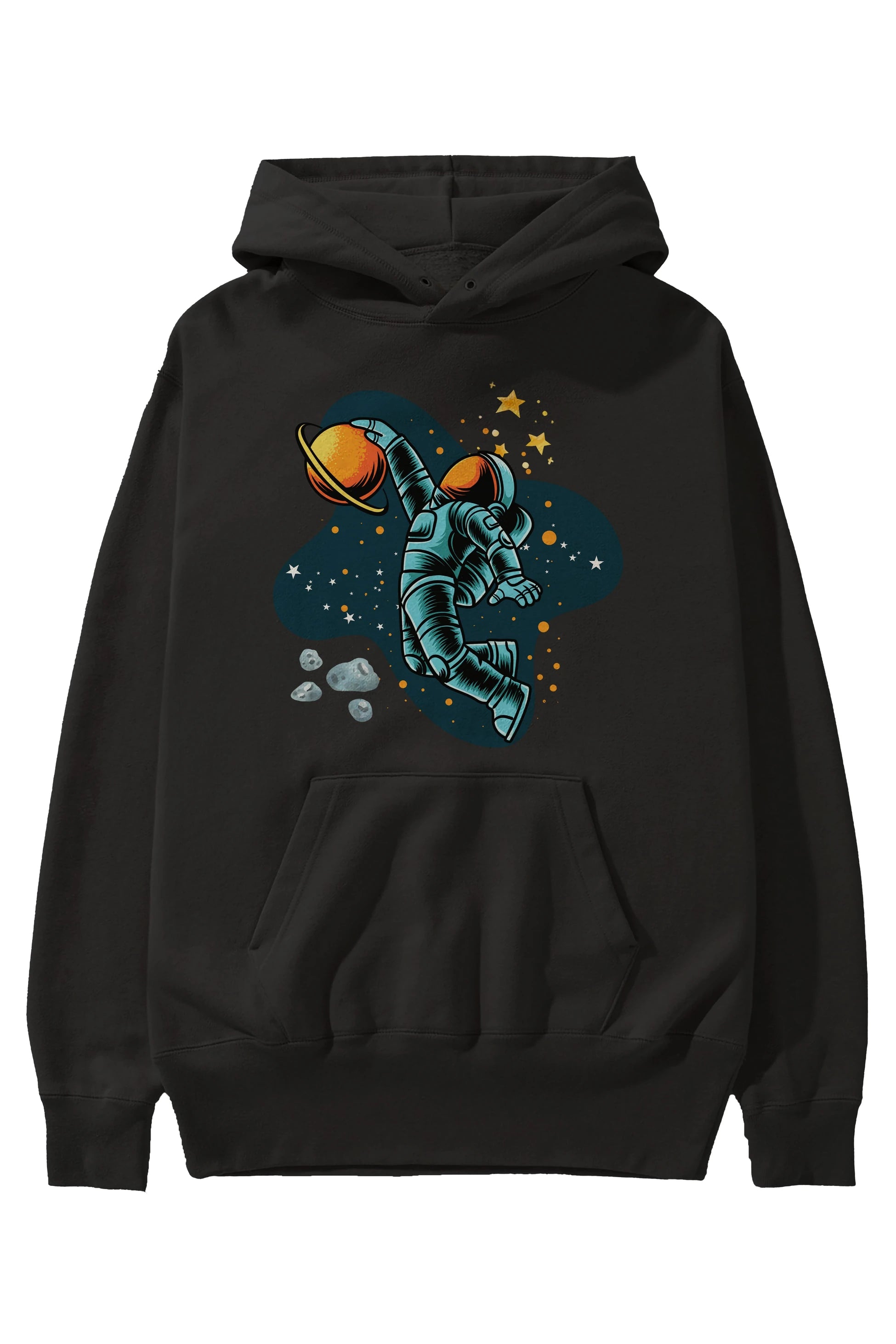Astronot Basketbol Ön Baskılı Oversize Hoodie Kapüşonlu Sweatshirt Erkek Kadın Unisex