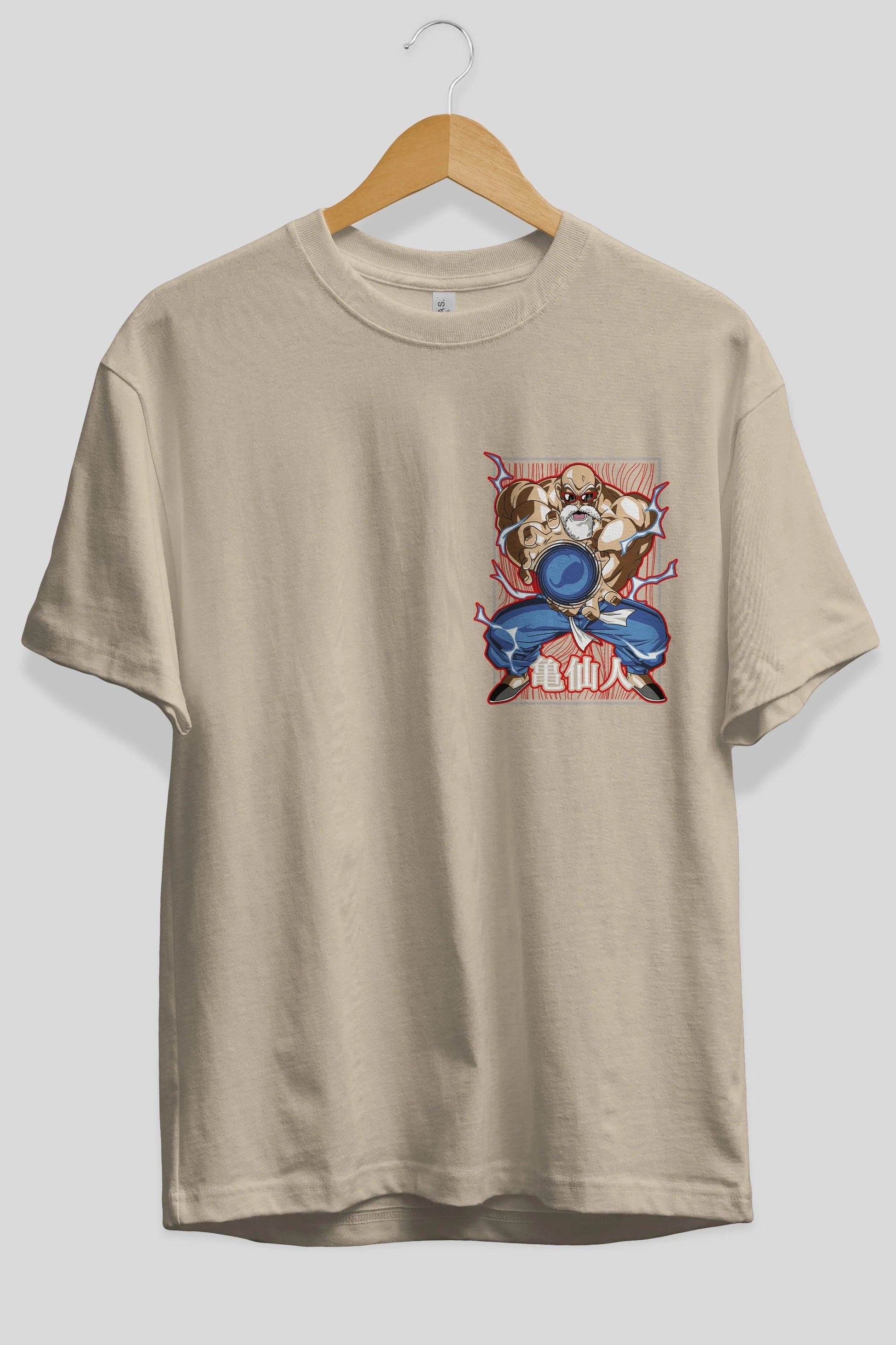 DragonBall MaestroRoshi Ön Sol Baskılı Oversize t-shirt Erkek Kadın Unisex %100 Pamuk Bisiklet Yaka tişort