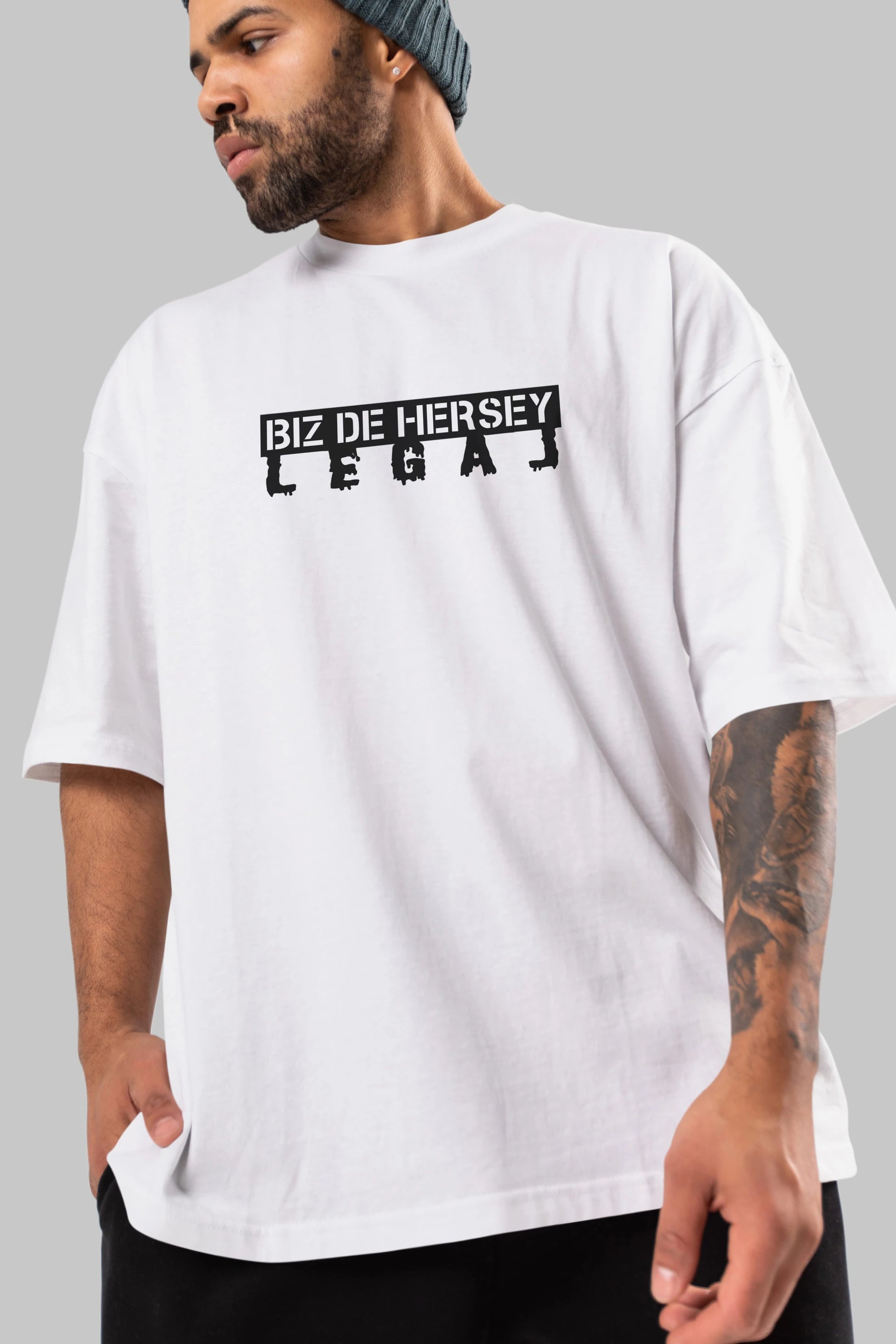 Biz De Herşey Legal Ön Baskılı Oversize t-shirt %100 pamuk Erkek Kadın Unisex