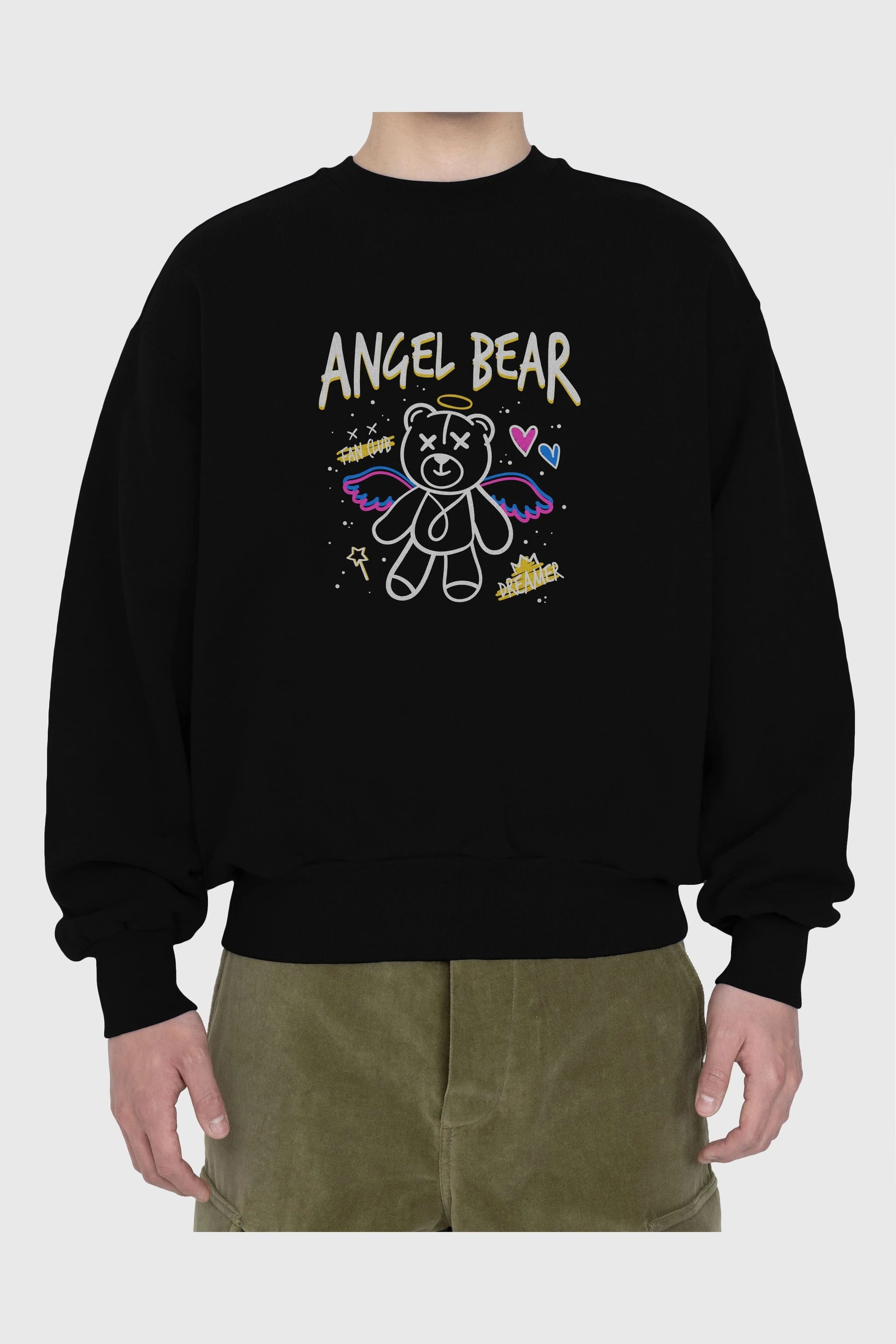 Angel Bear Ön Baskılı Oversize Sweatshirt Erkek Kadın Unisex