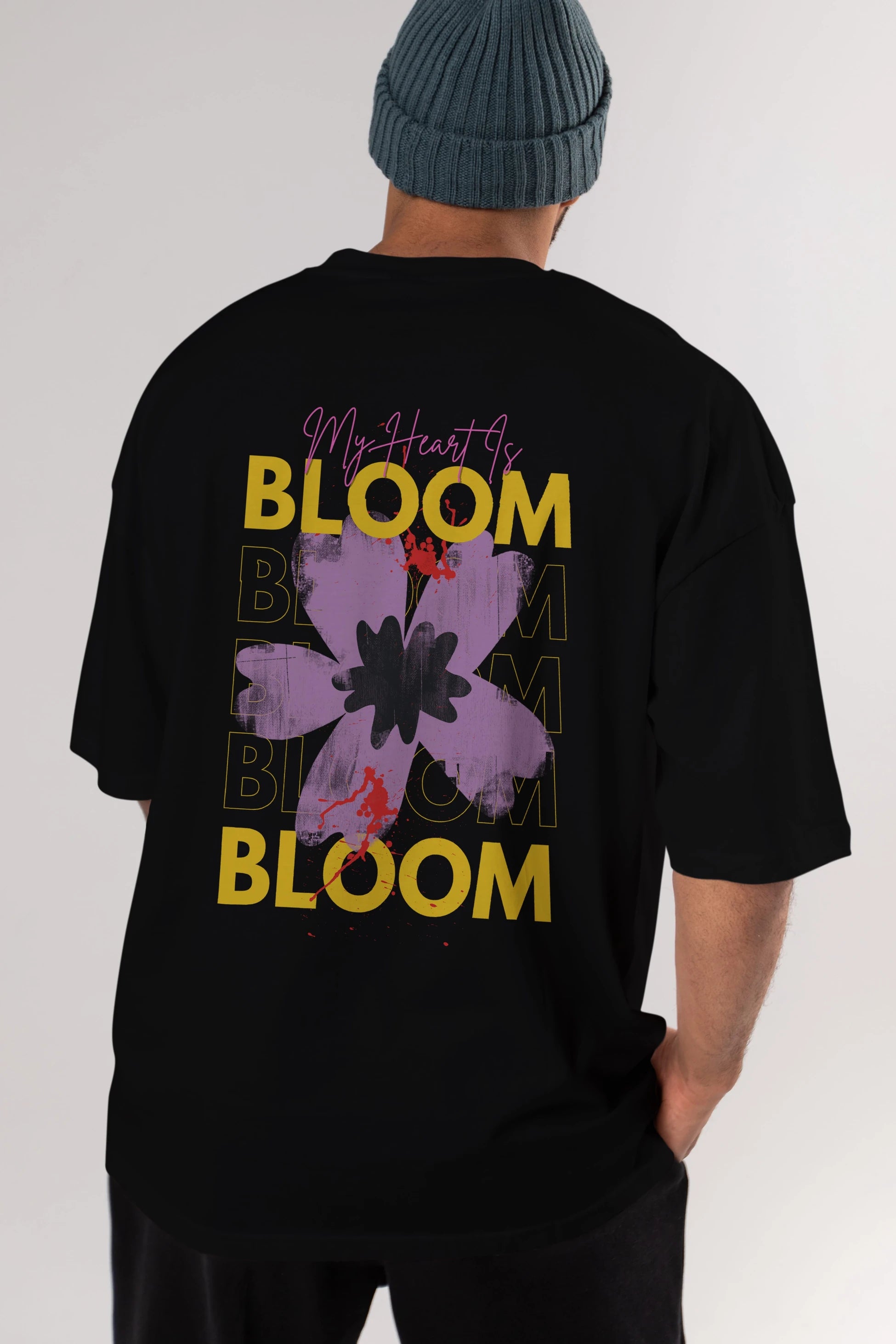 Bloom Yazılı Arka Baskılı Oversize t-shirt Erkek Kadın Unisex