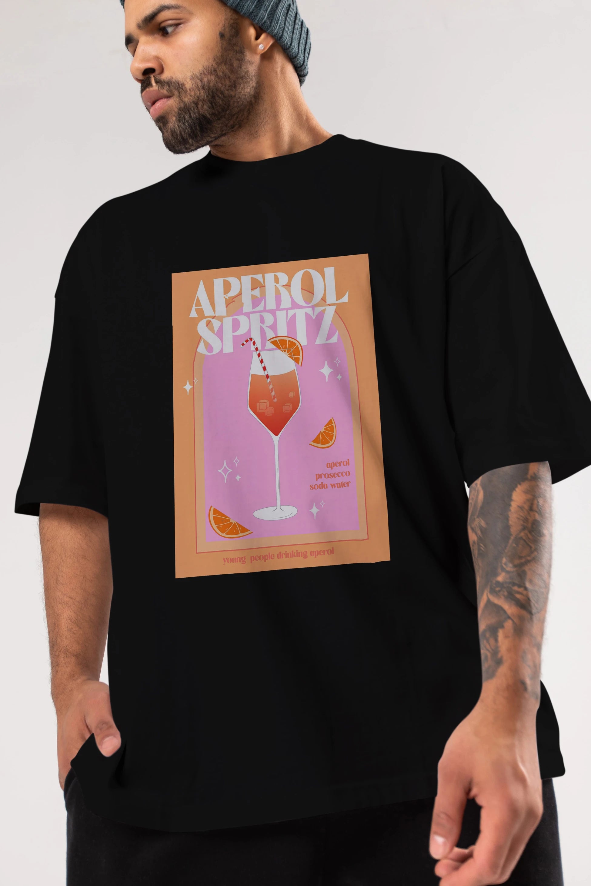 Aperol Spritz 2 Ön Baskılı Oversize t-shirt Erkek Kadın Unisex %100 Pamuk Bisiklet Yaka tişort