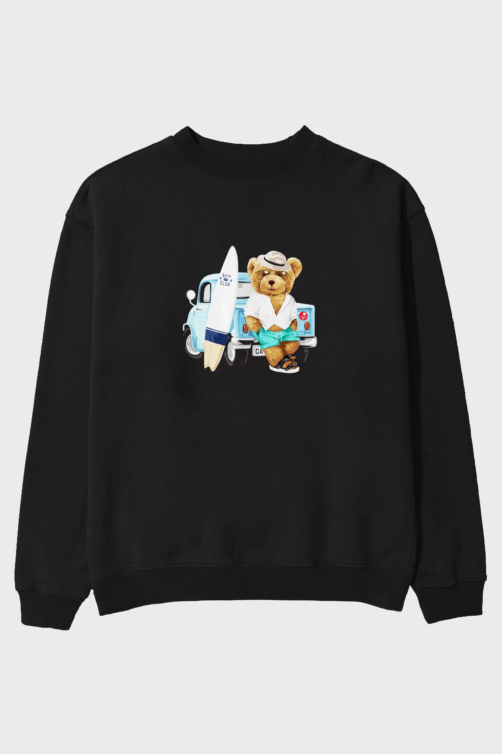 Teddy Bear Surf Club Ön Baskılı Oversize Sweatshirt Erkek Kadın Unisex