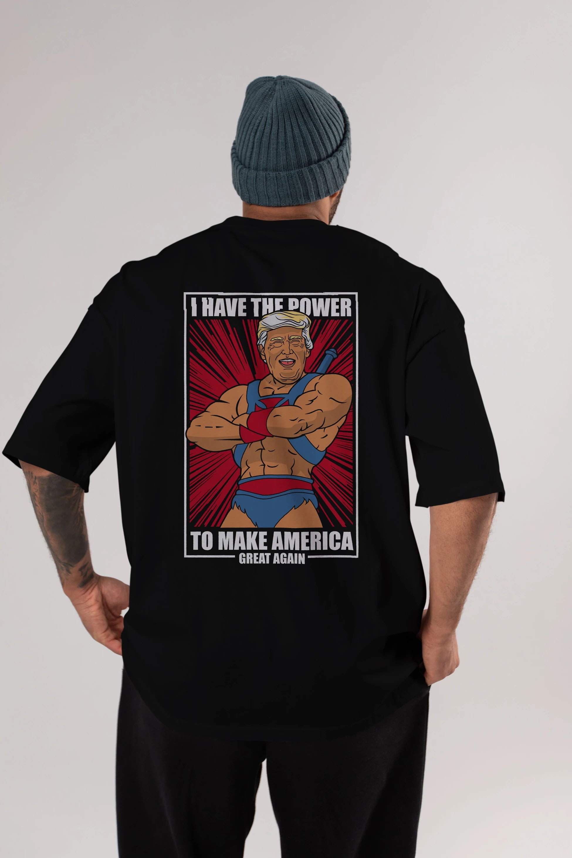 Trump Heman Arka Baskılı Oversize t-shirt Erkek Kadın Unisex %100 Pamuk tişort