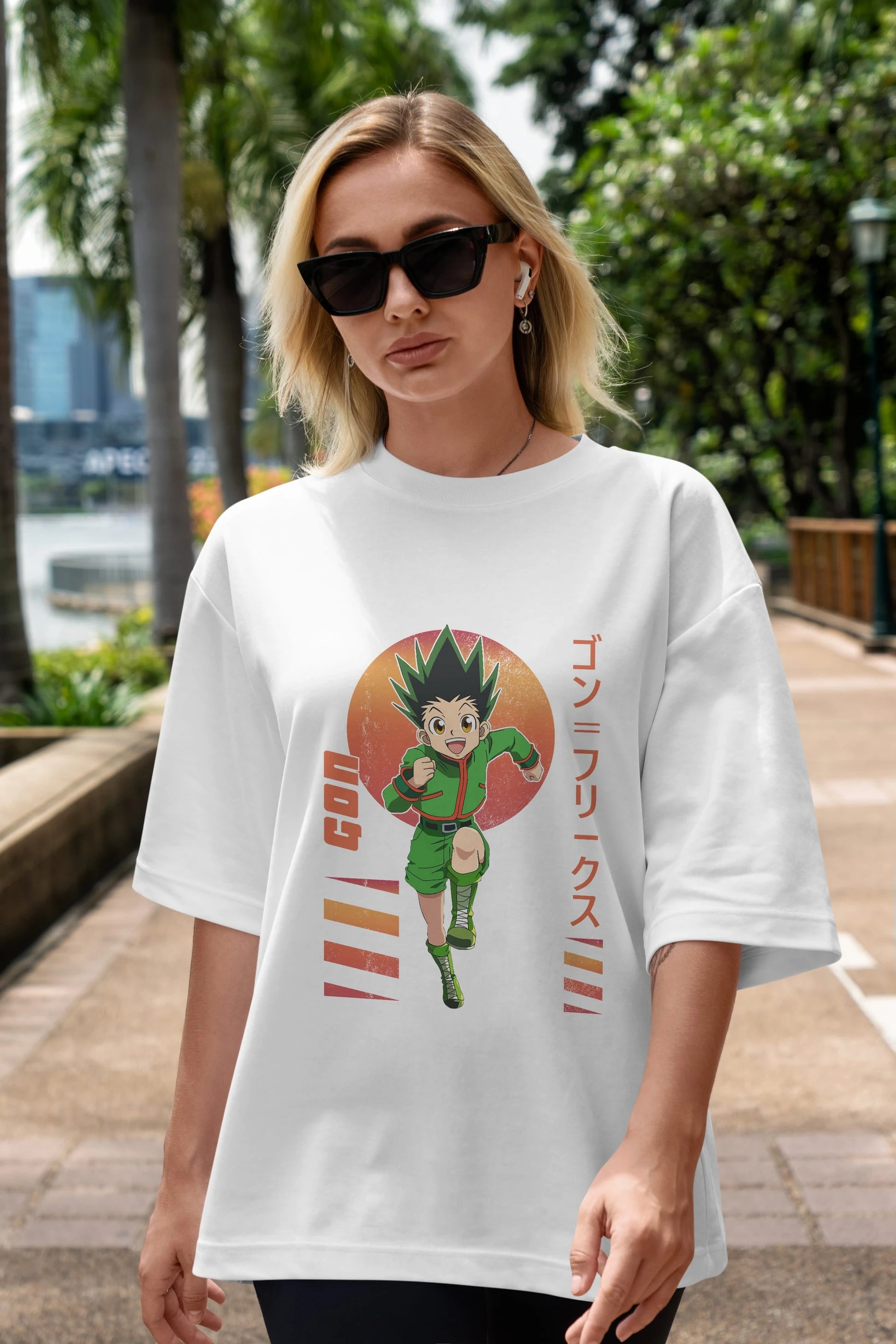 Gon Freecss HUNTER X HUNTER 2 Anime Ön Baskılı Oversize t-shirt %100 pamuk Erkek Kadın Unisex