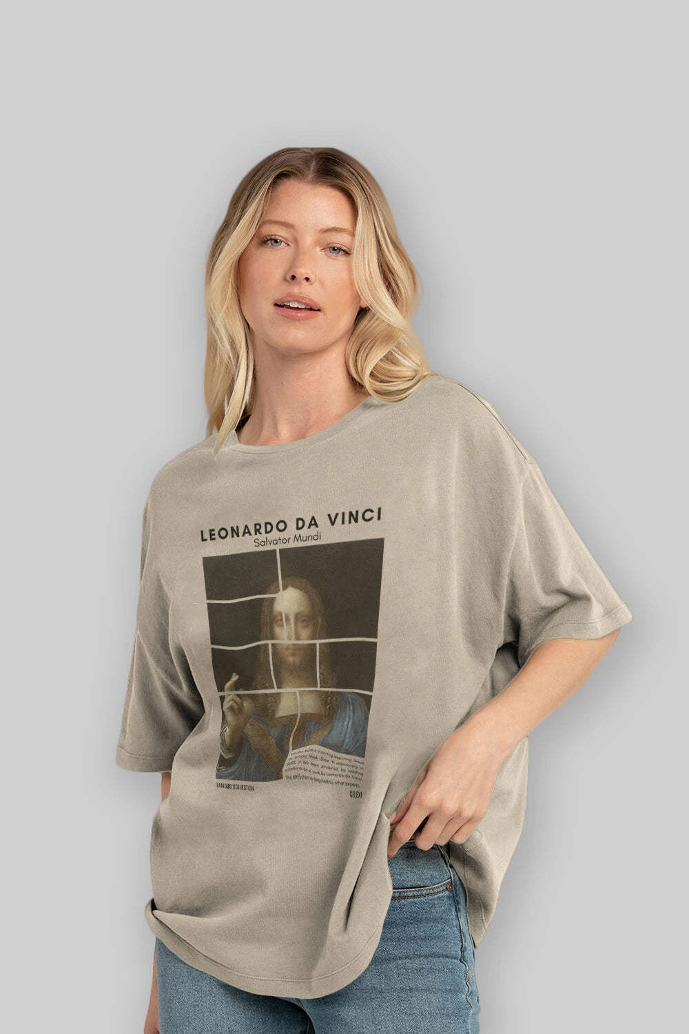 Salvador Mundi ön Baskılı Oversize t-shirt Erkek Kadın Bisiklet Yaka Pamuk tişort
