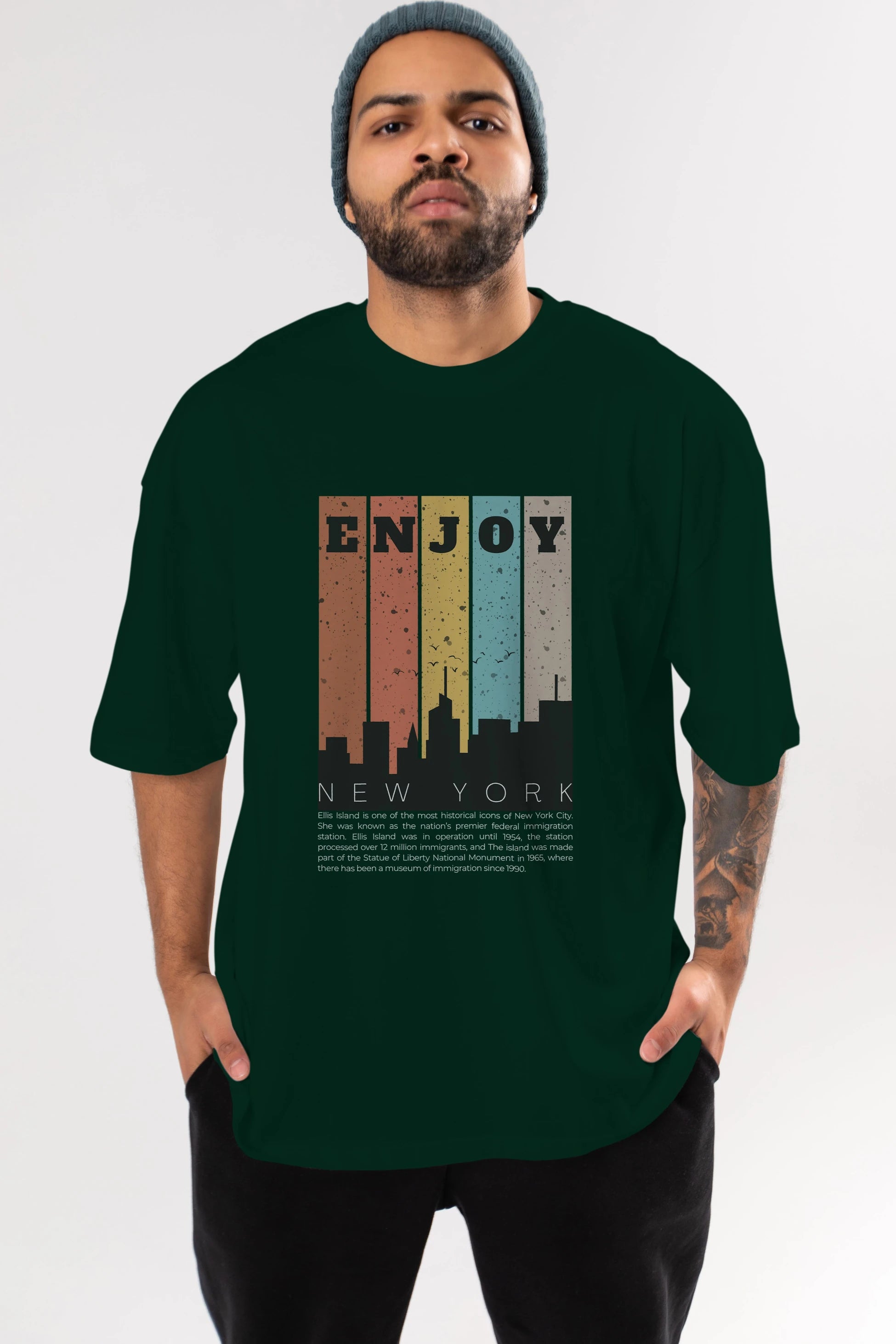 Enjoy New York Yazılı Ön Baskılı Oversize t-shirt Erkek Kadın Unisex